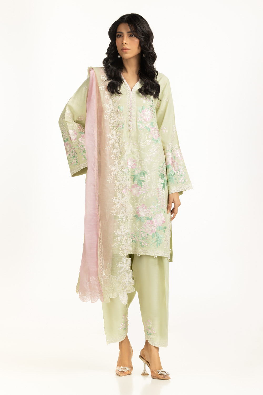 3PC Viscose Rawsilk Embroidered Suit