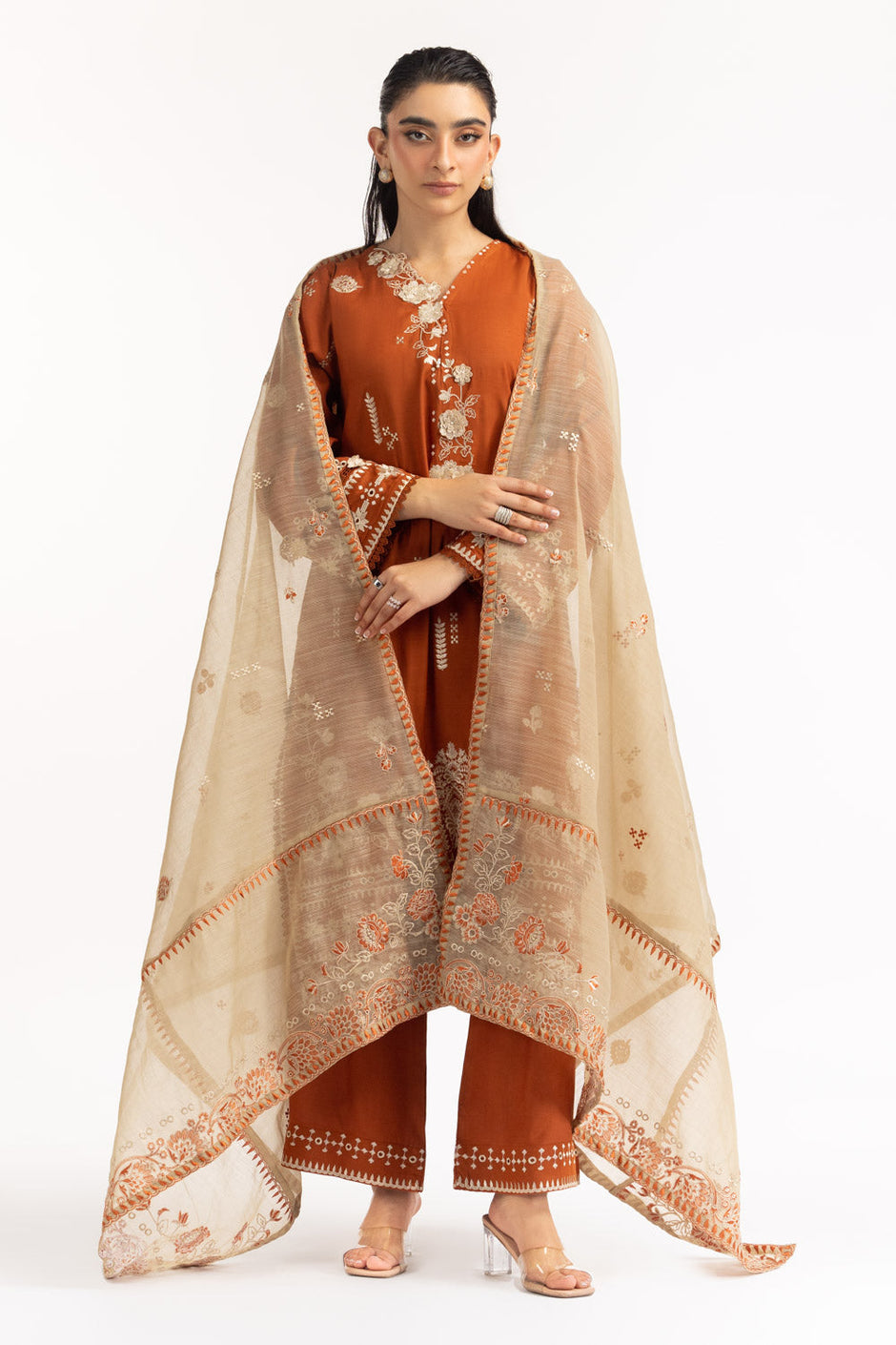 3PC Viscose Rawsilk Embroidered Suit