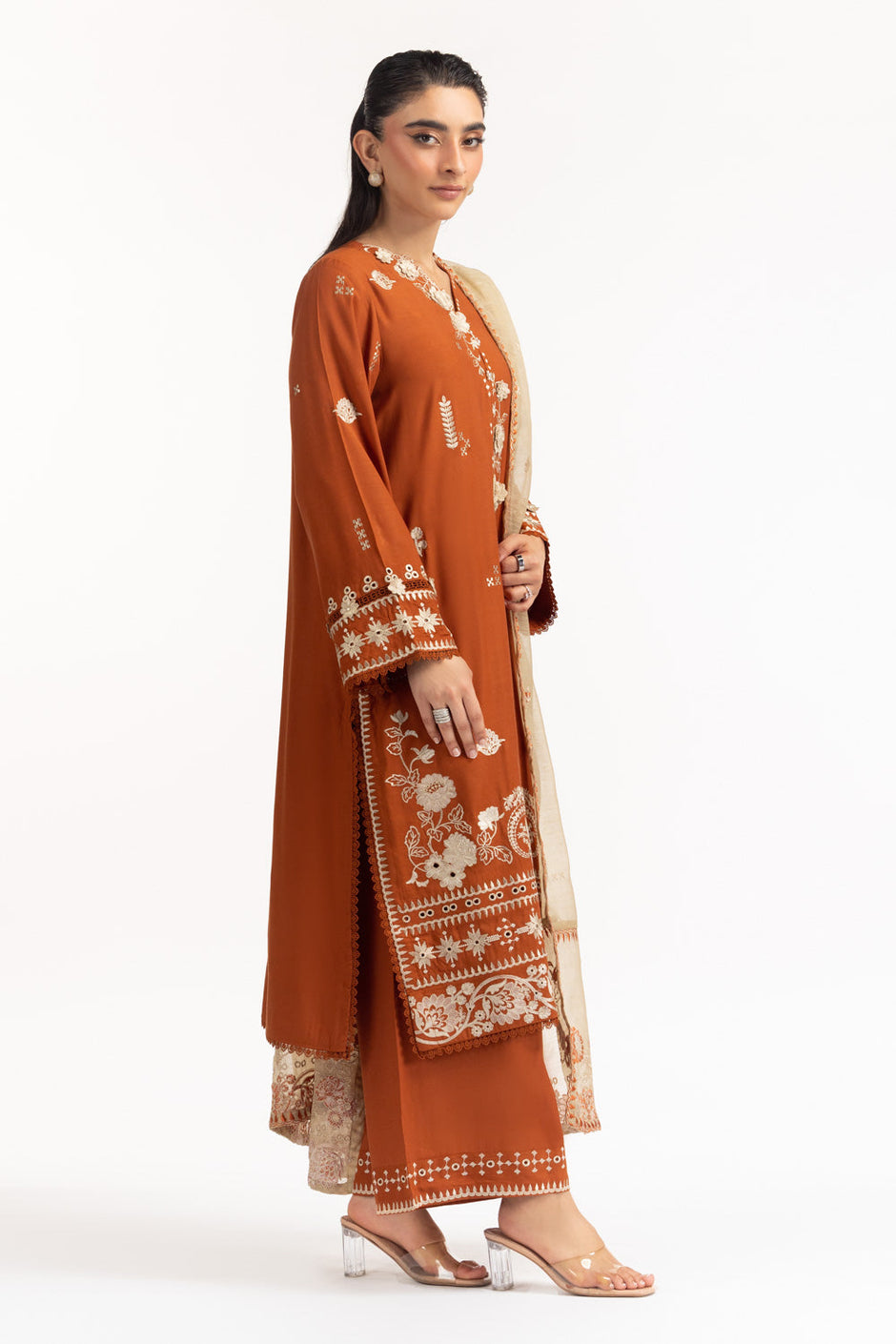 3PC Viscose Rawsilk Embroidered Suit