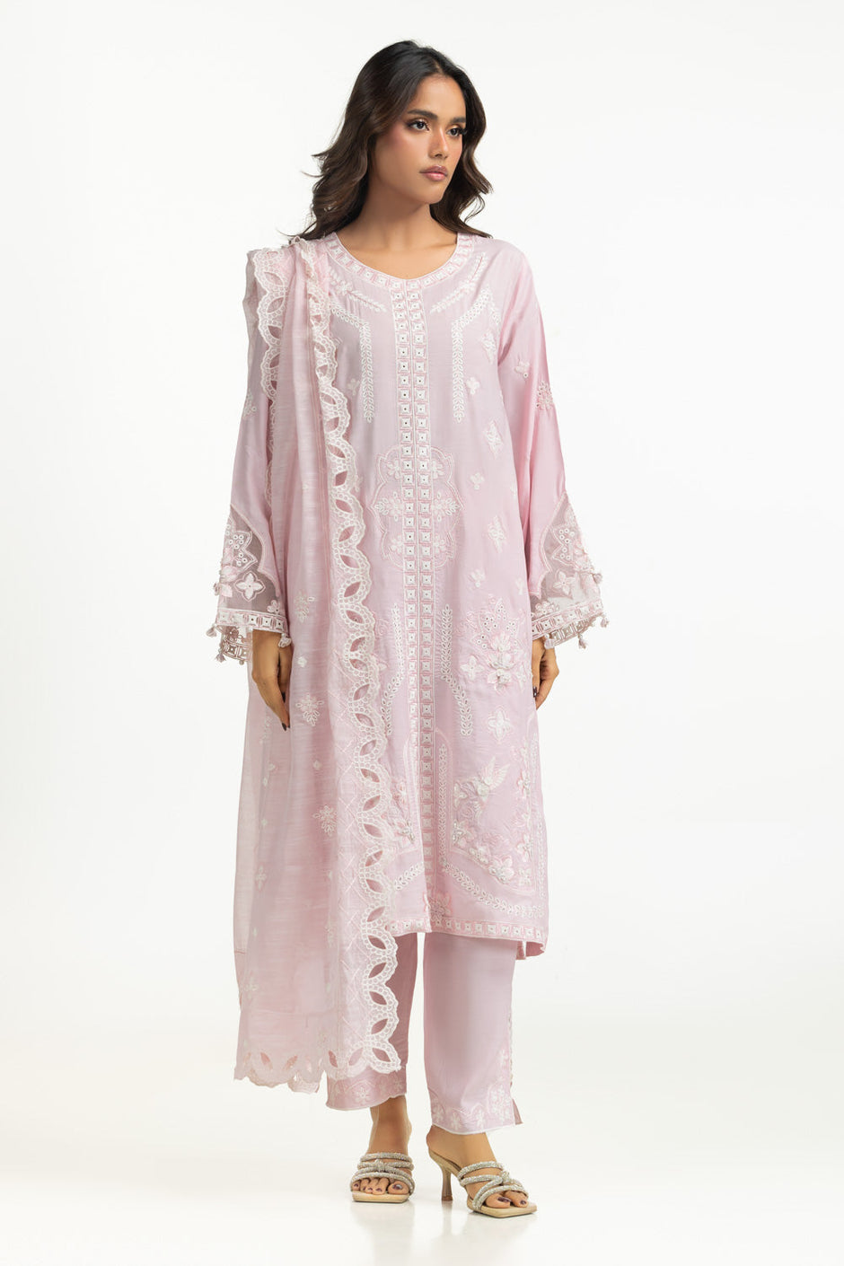 3PC Viscose Rawsilk Embroidered Suit