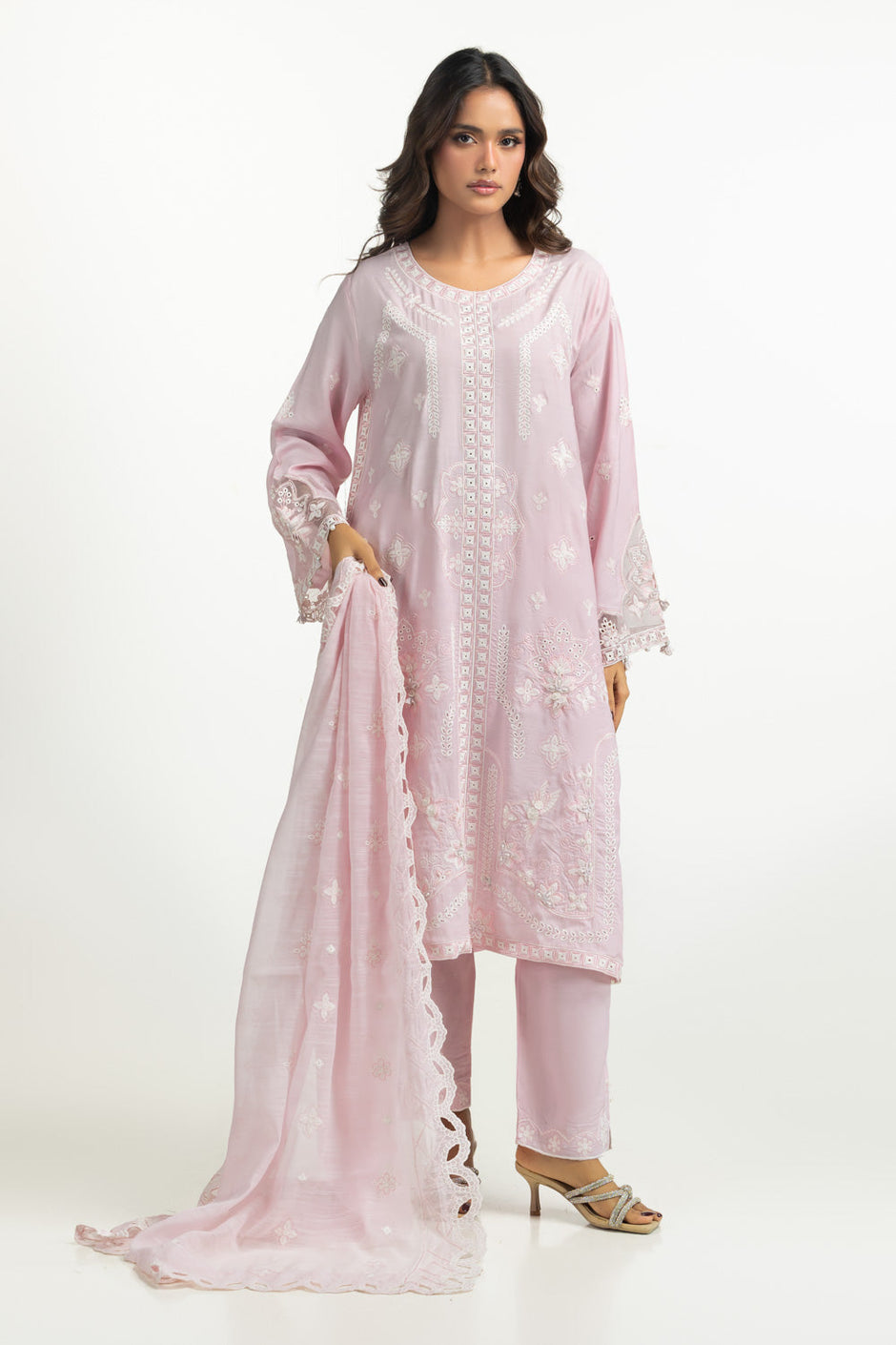 3PC Viscose Rawsilk Embroidered Suit