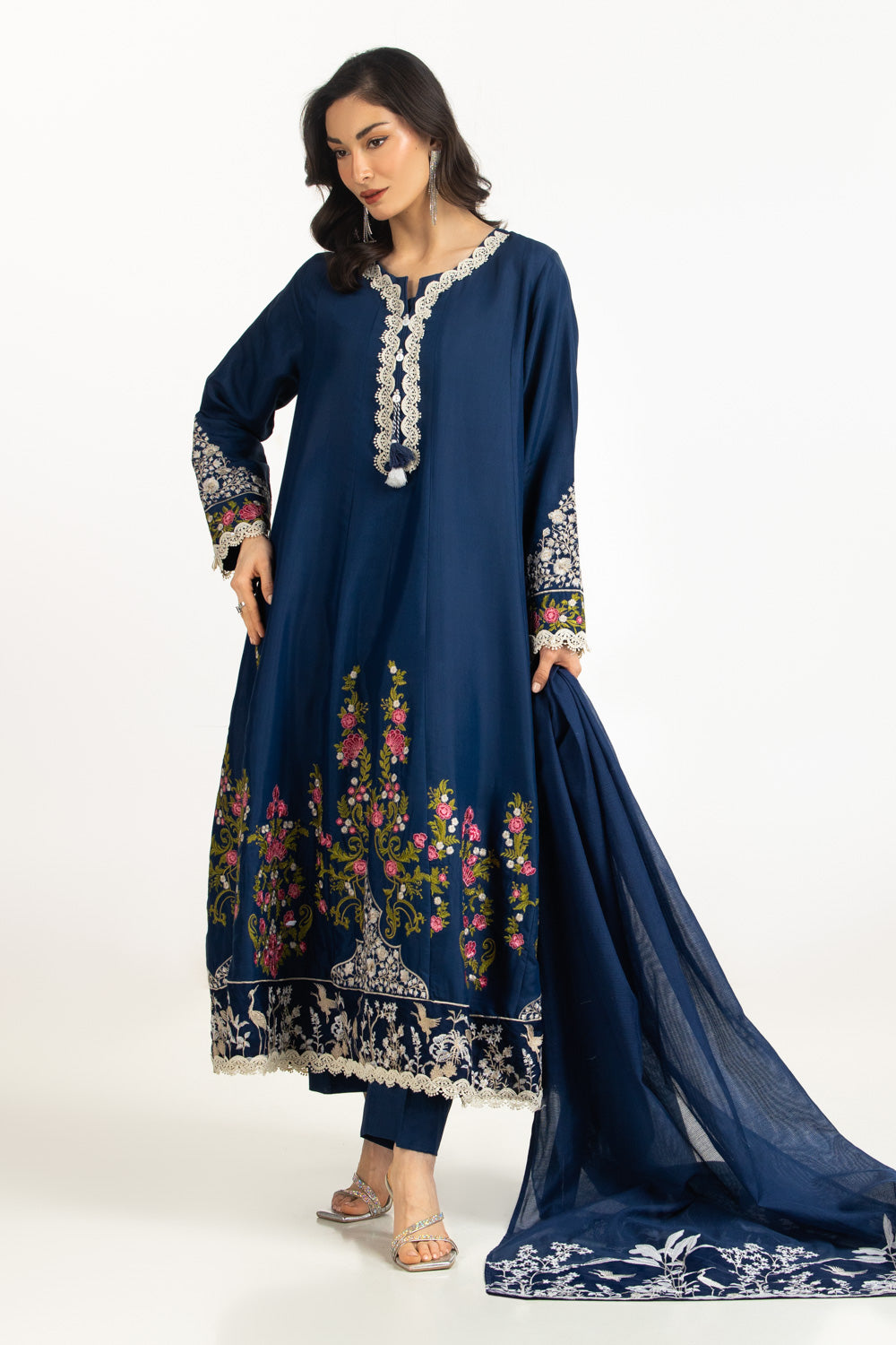 3PC Viscose Rawsilk Embroidered Suit