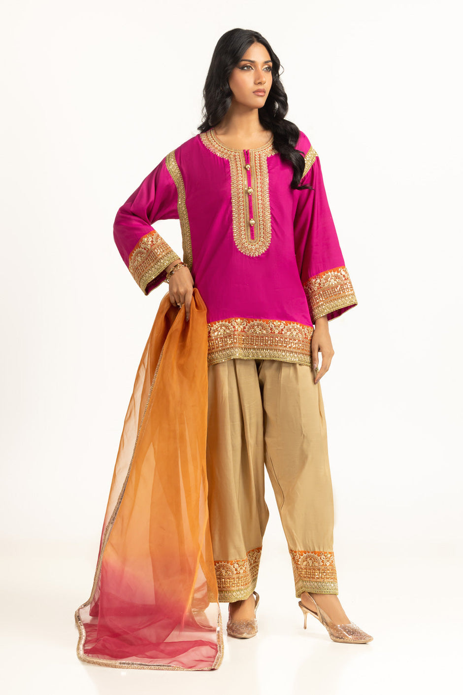 3PC Viscose Rawsilk Embroidered Suit