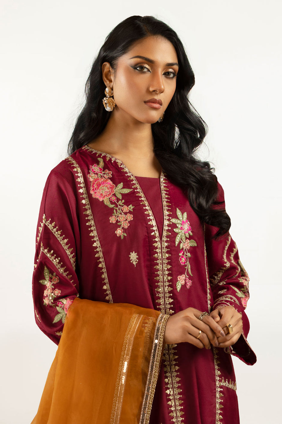 3PC Viscose Rawsilk Embroidered Suit