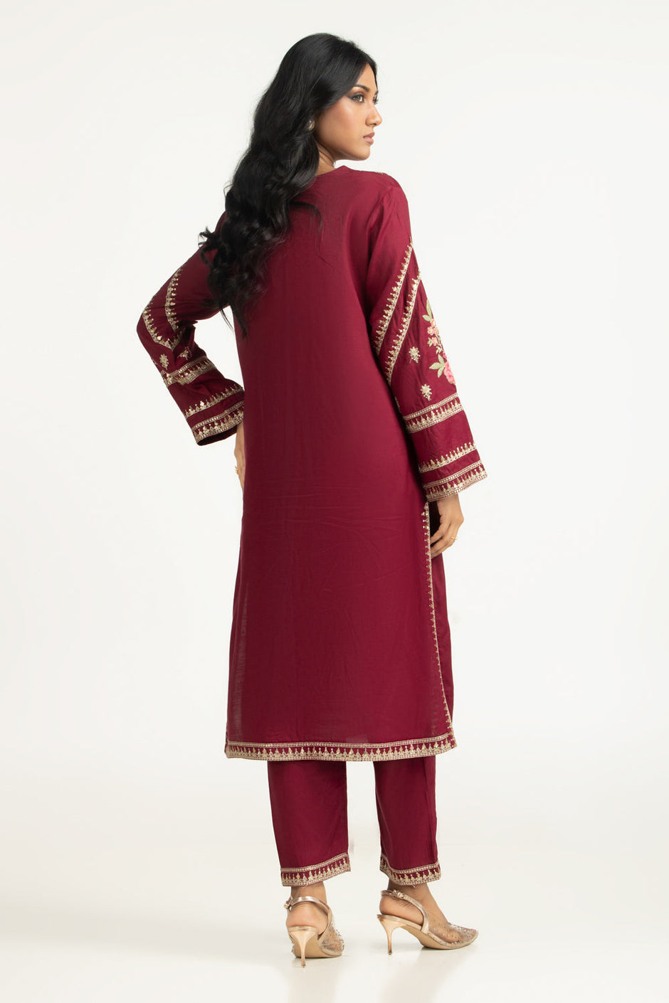3PC Viscose Rawsilk Embroidered Suit