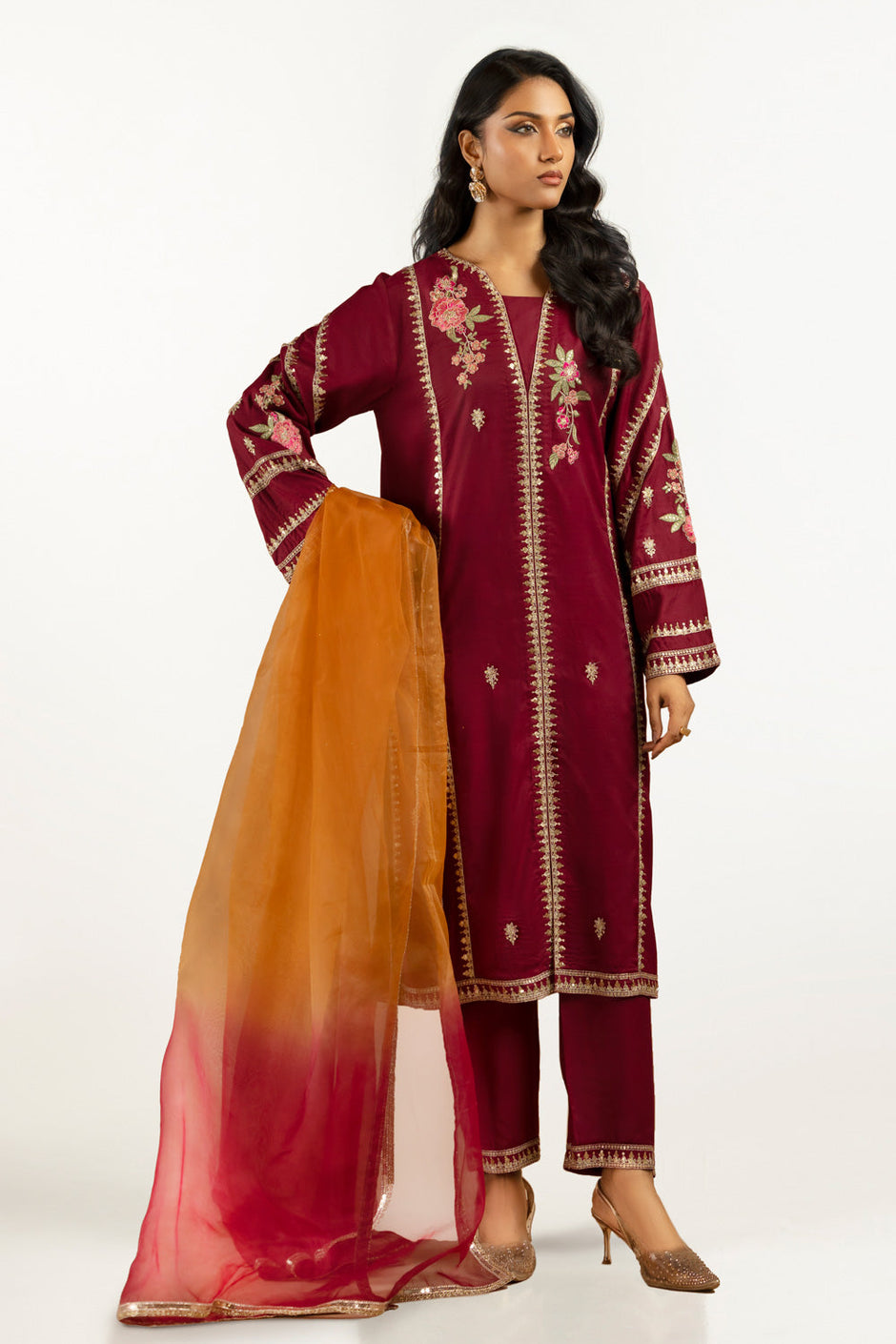3PC Viscose Rawsilk Embroidered Suit