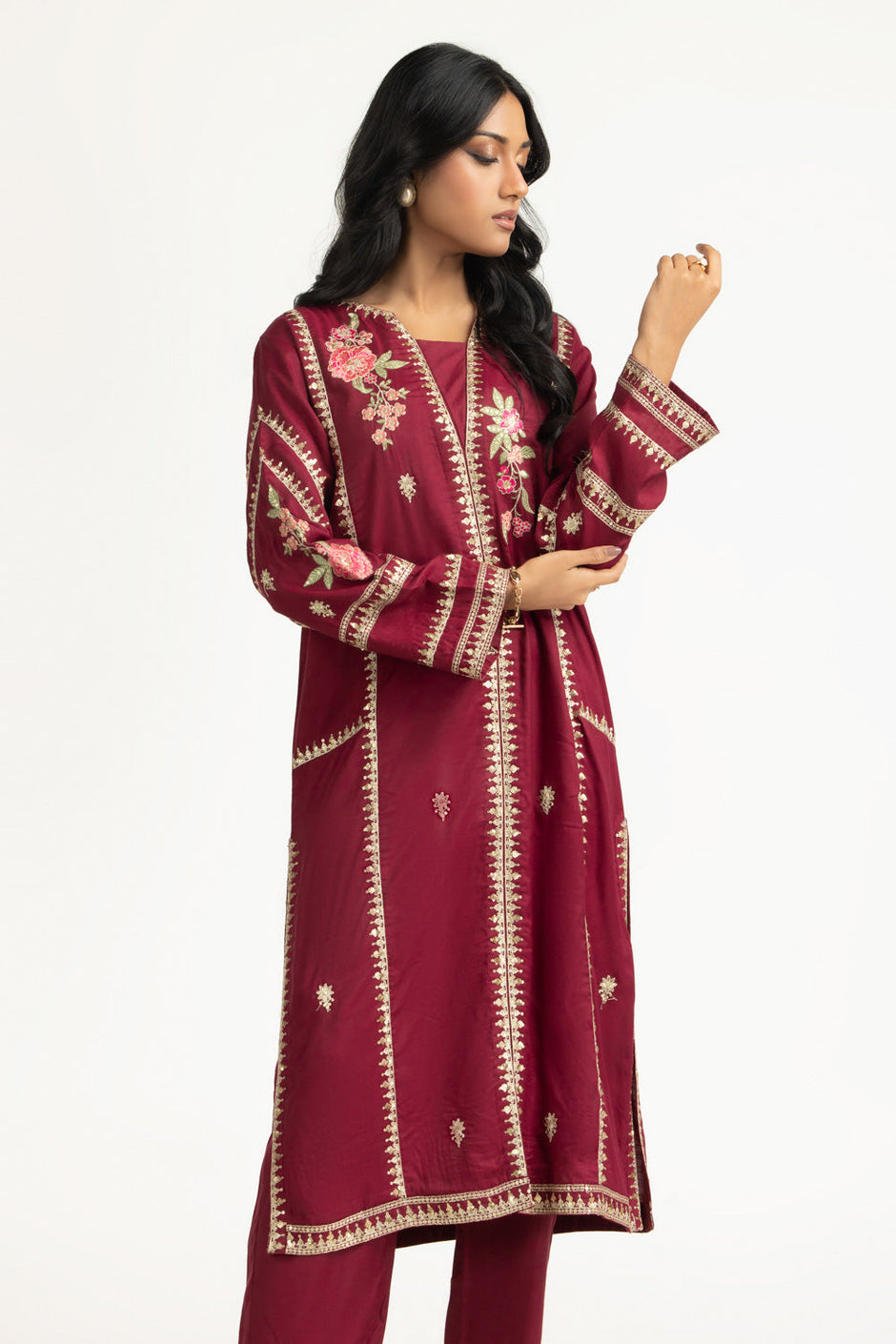 3PC Viscose Rawsilk Embroidered Suit