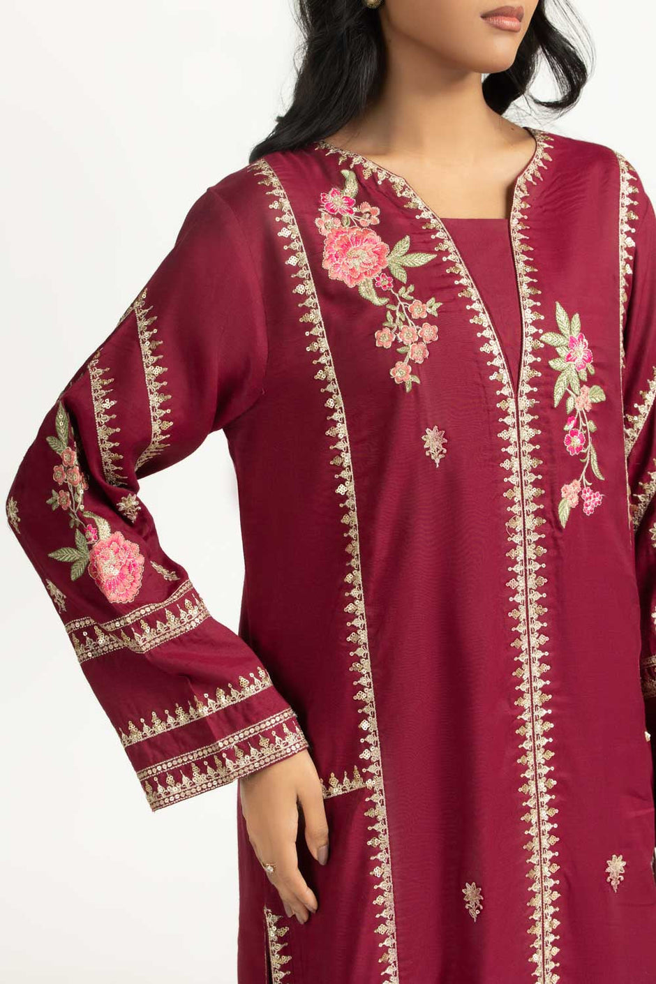 3PC Viscose Rawsilk Embroidered Suit