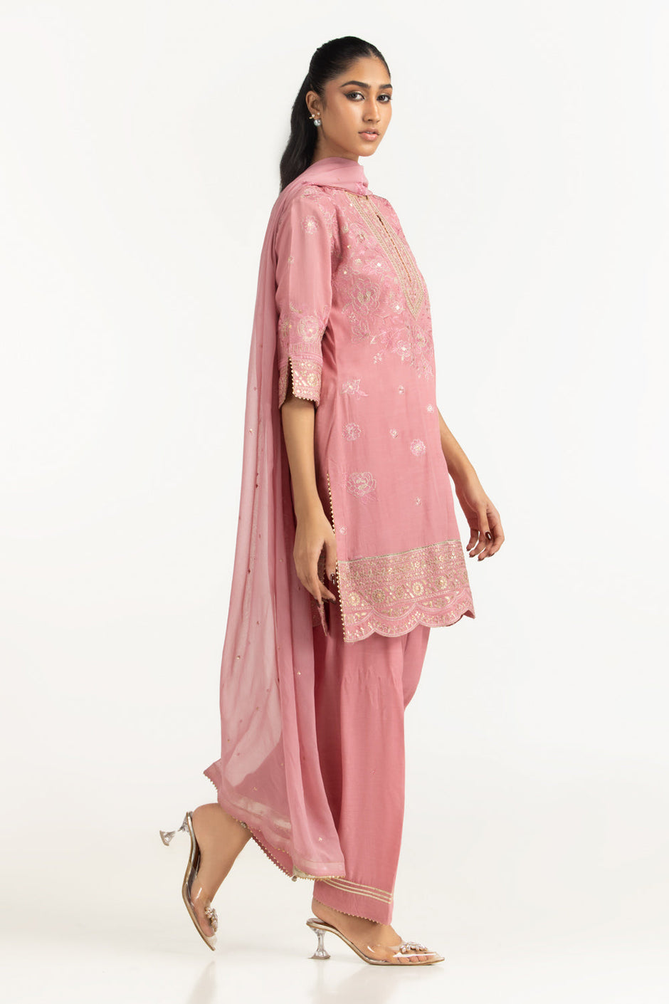 3PC Viscose Rawsilk Embroidered Suit