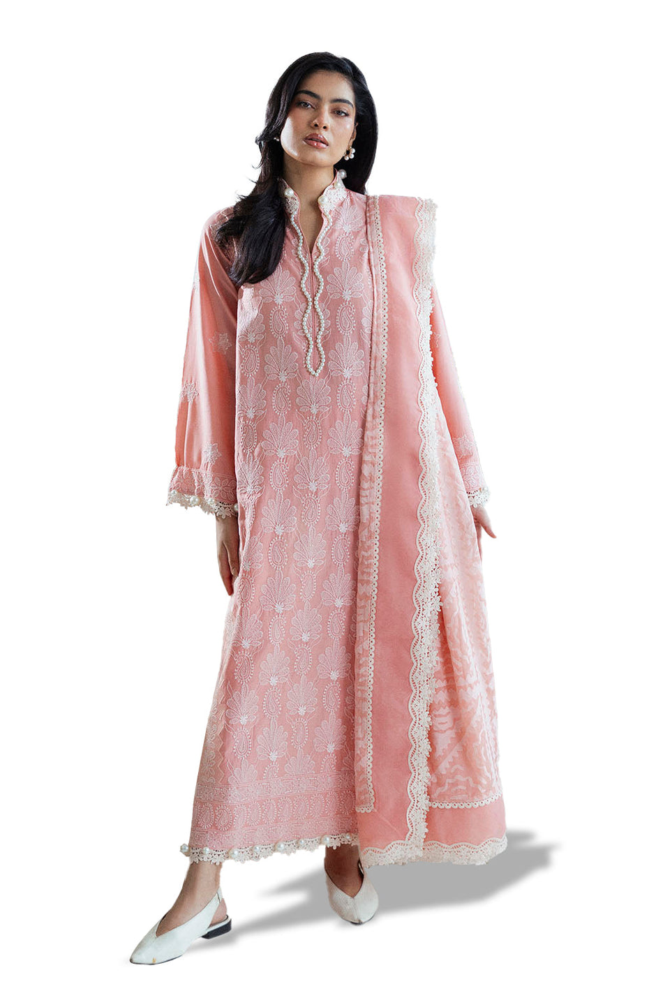 3 Piece Embroidered Lawn Suit with Borders and Silk Dupatta