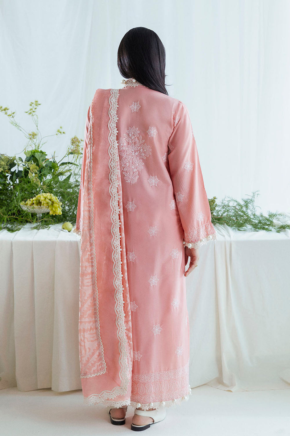 3 Piece Embroidered Lawn Suit with Borders and Silk Dupatta