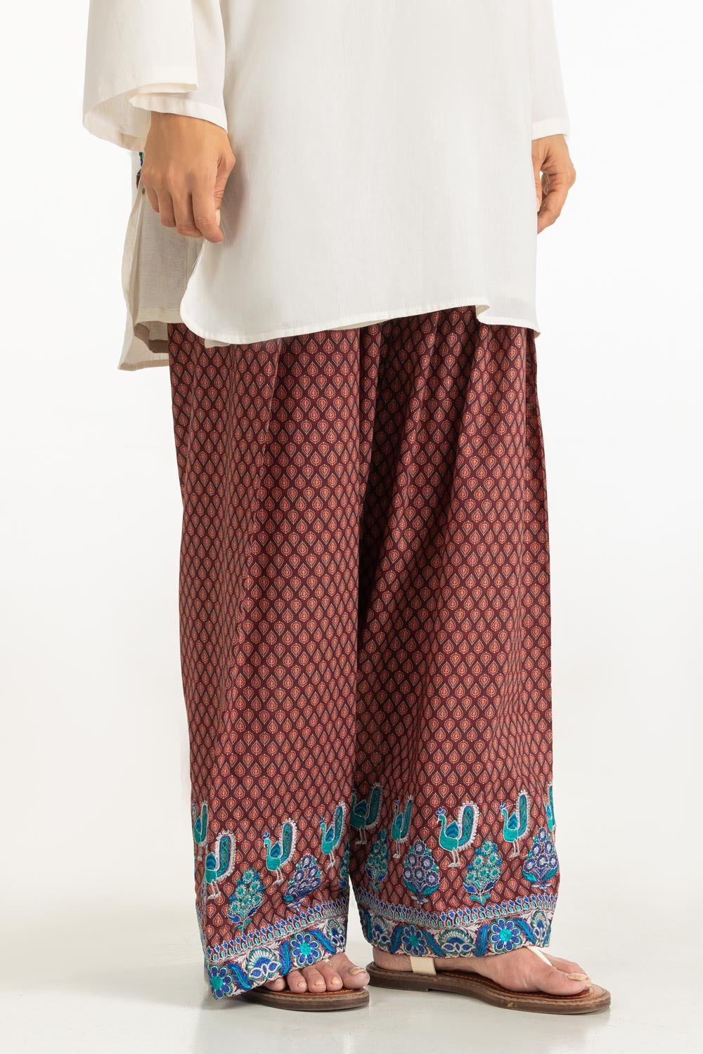 Cambric Dyed Shirt And Printed Shalwar With Embroidered