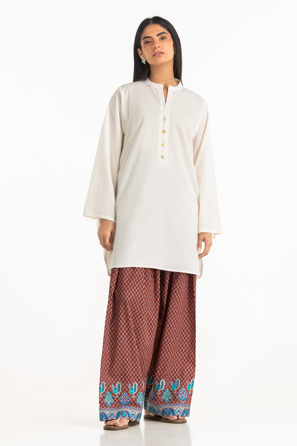 Cambric Dyed Shirt And Printed Shalwar With Embroidered