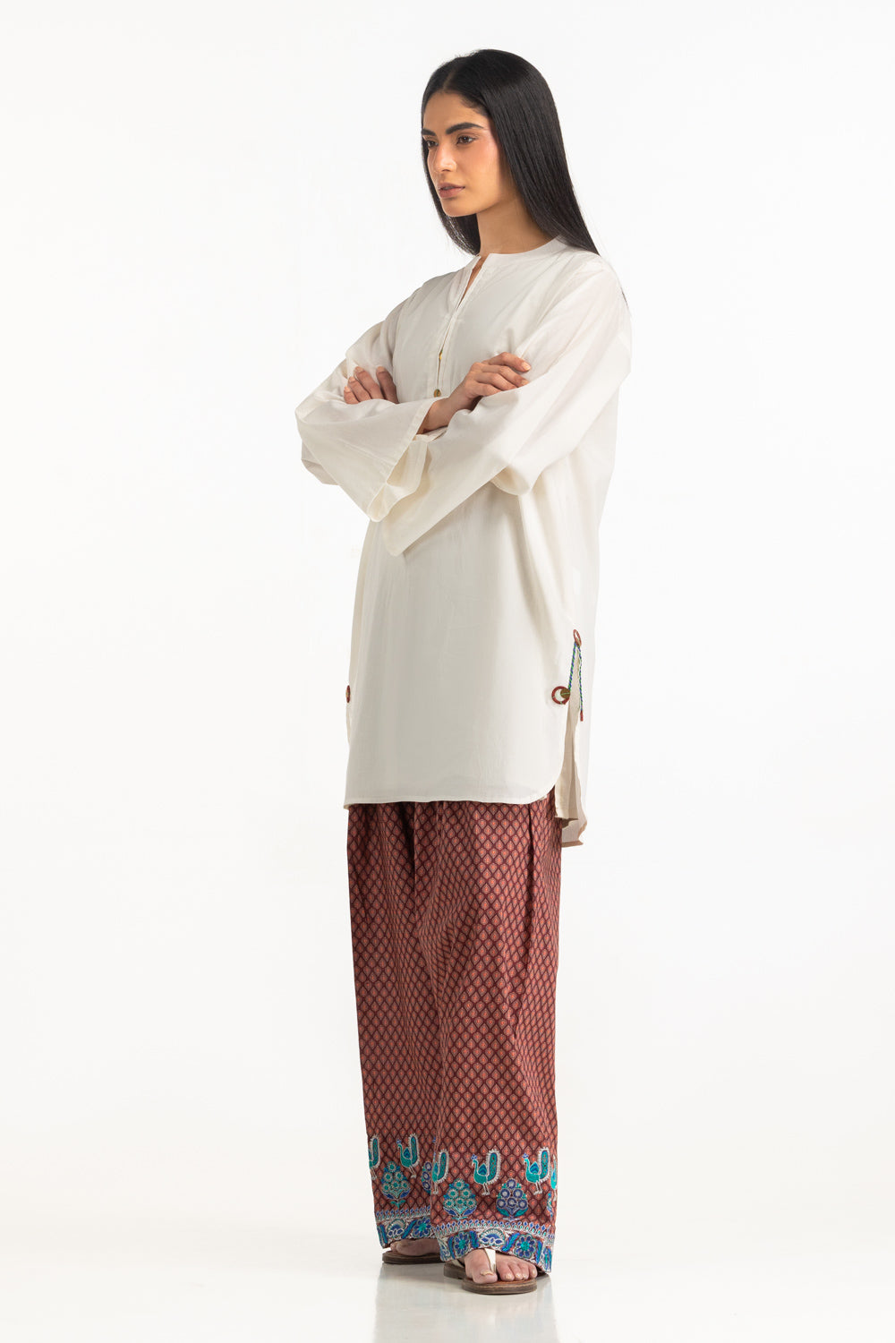 Cambric Dyed Shirt And Printed Shalwar With Embroidered