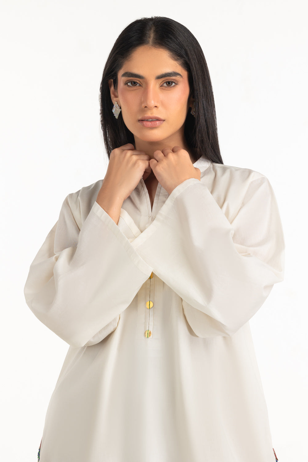 Cambric Dyed Shirt And Printed Shalwar With Embroidered