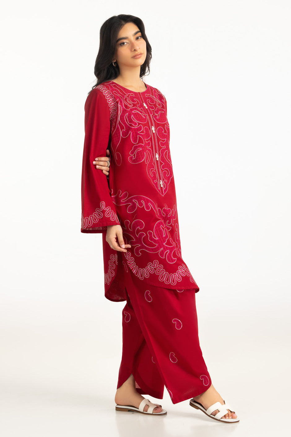 Cambric Embroidered Co-Ord Set