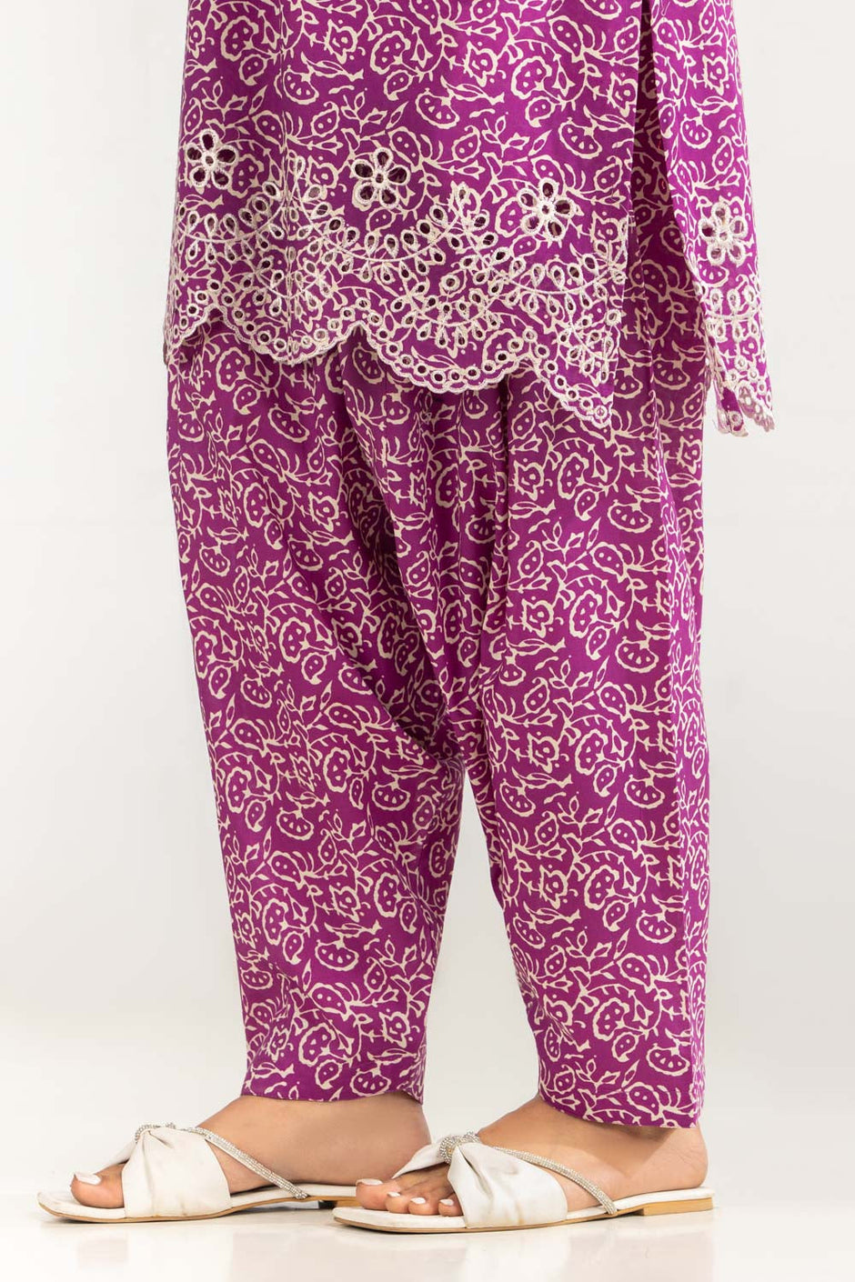 Cambric Printed Co-Ord Set With Embroidered