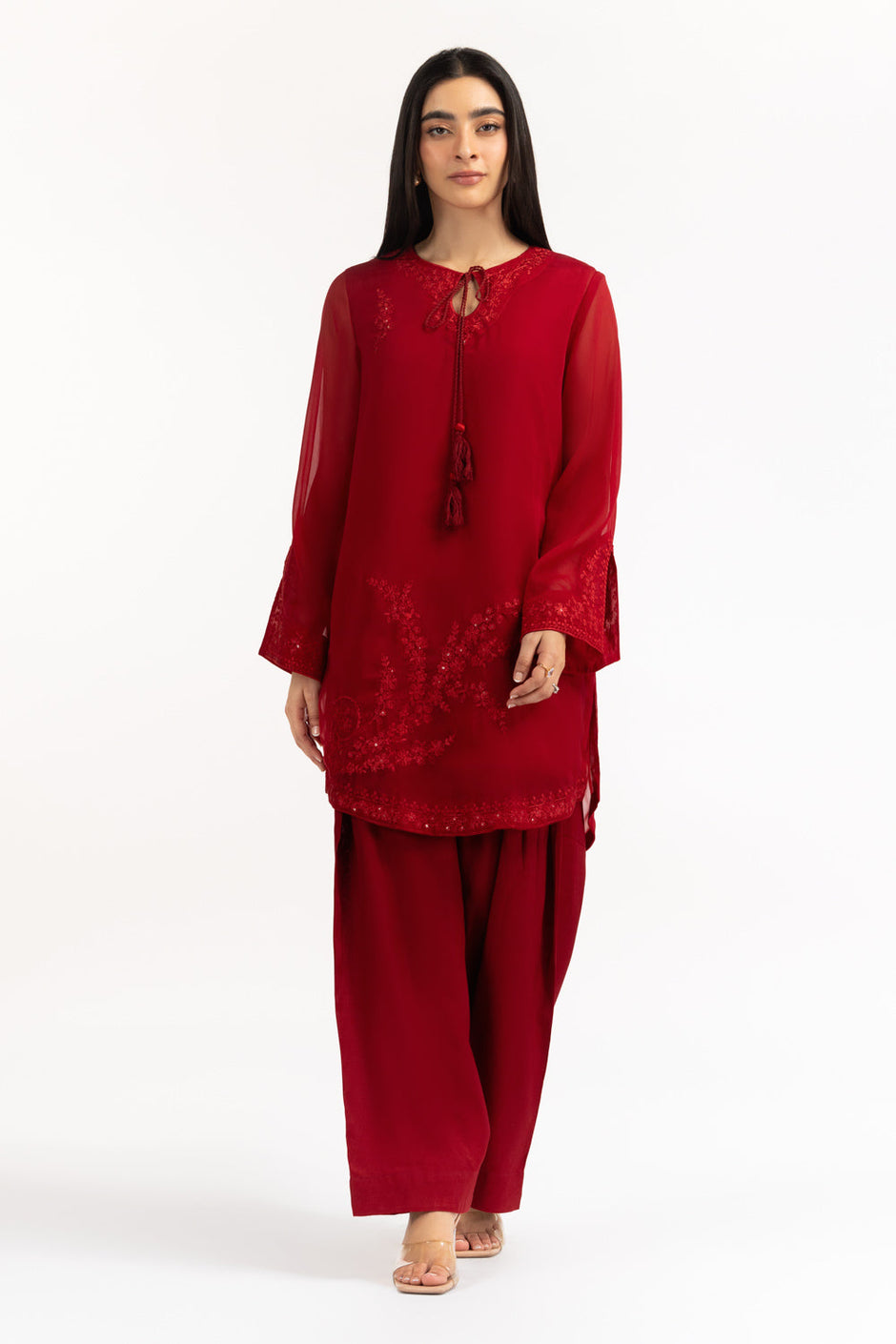 Chiffon Embroidered Shirt And Trouser