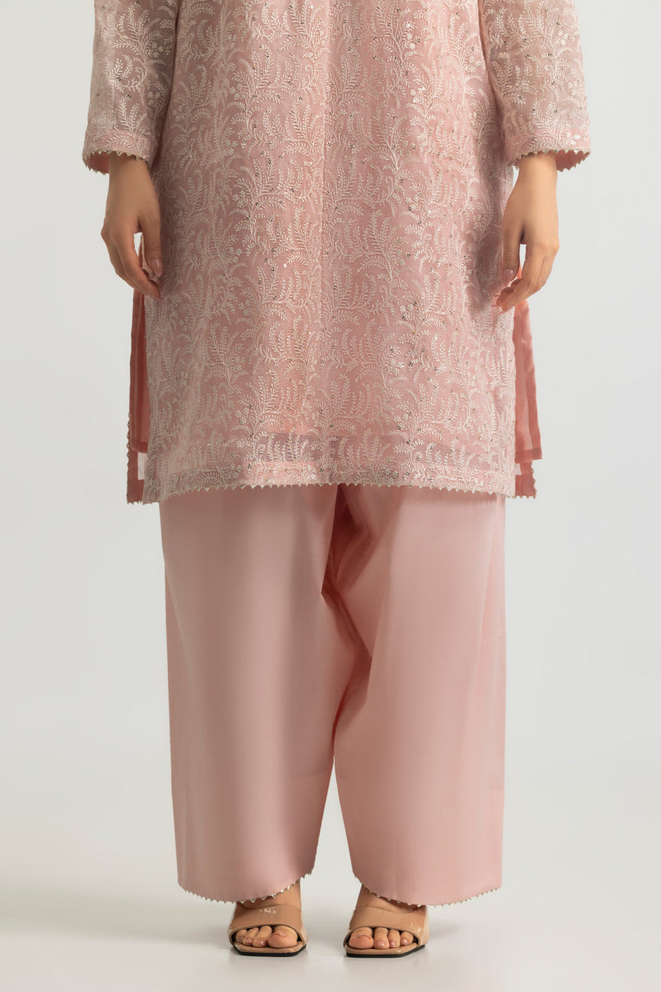 Cotton Net Embroidered Shirt And Dyed Trouser