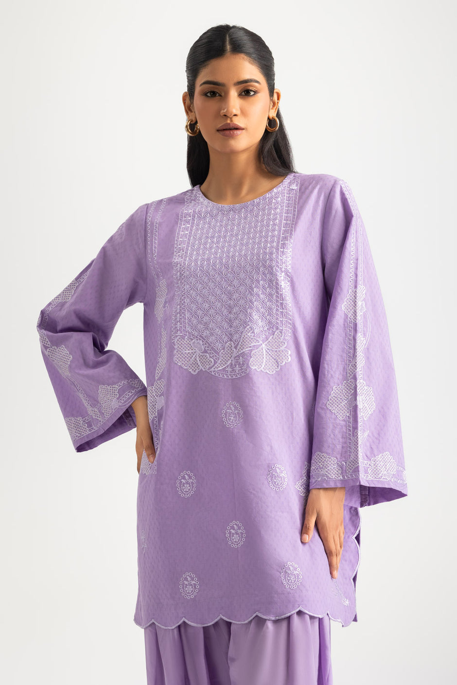 Dobby Embroidered Shirt And Dyed Trouser