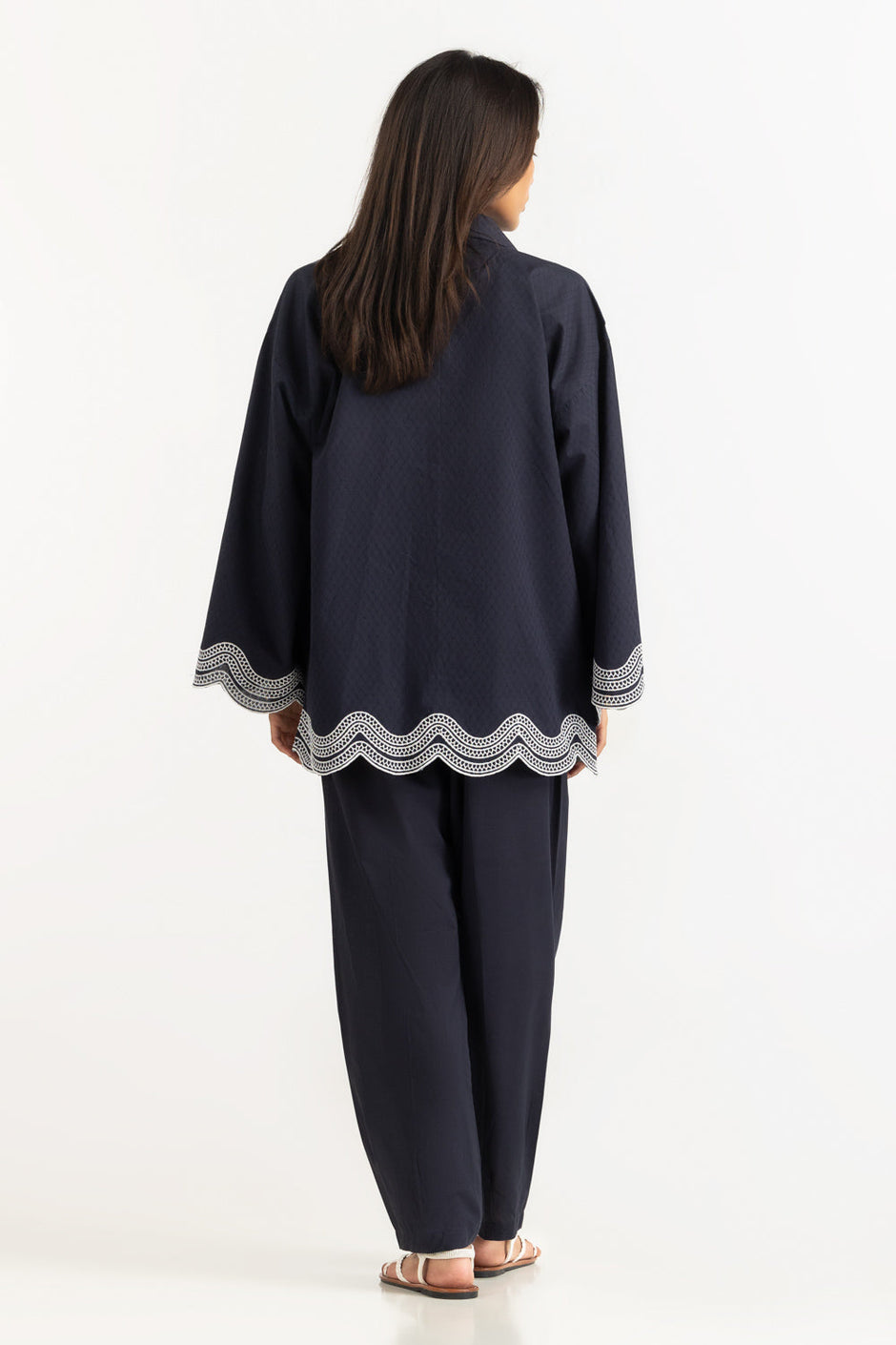Dobby Embroidered Shirt And Dyed Trouser