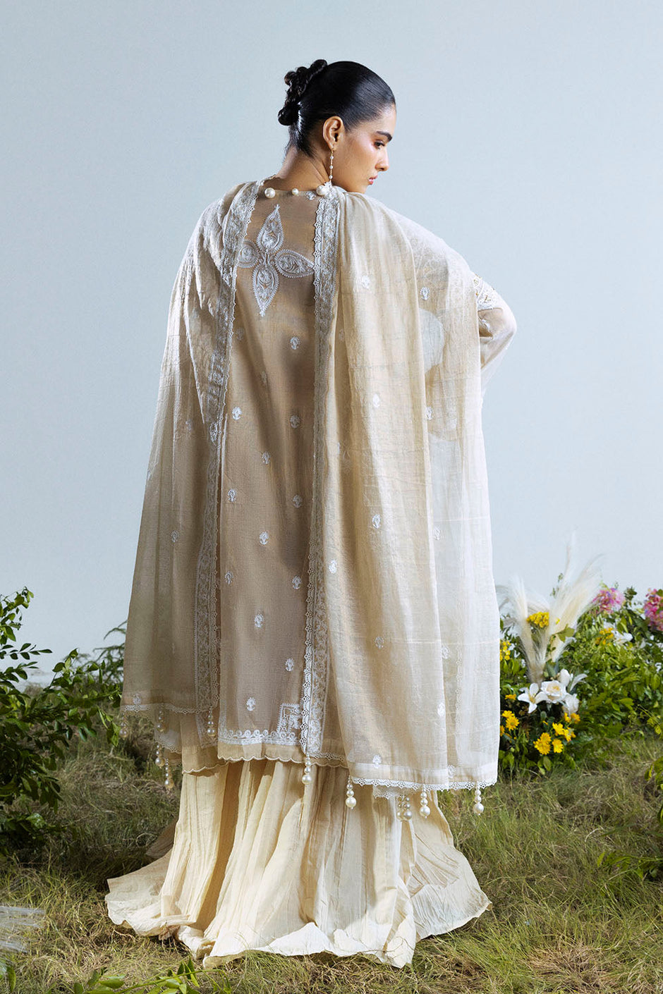 3 Piece Embroidered Mehsuri Suit with Handwork and Raw Silk Trouser