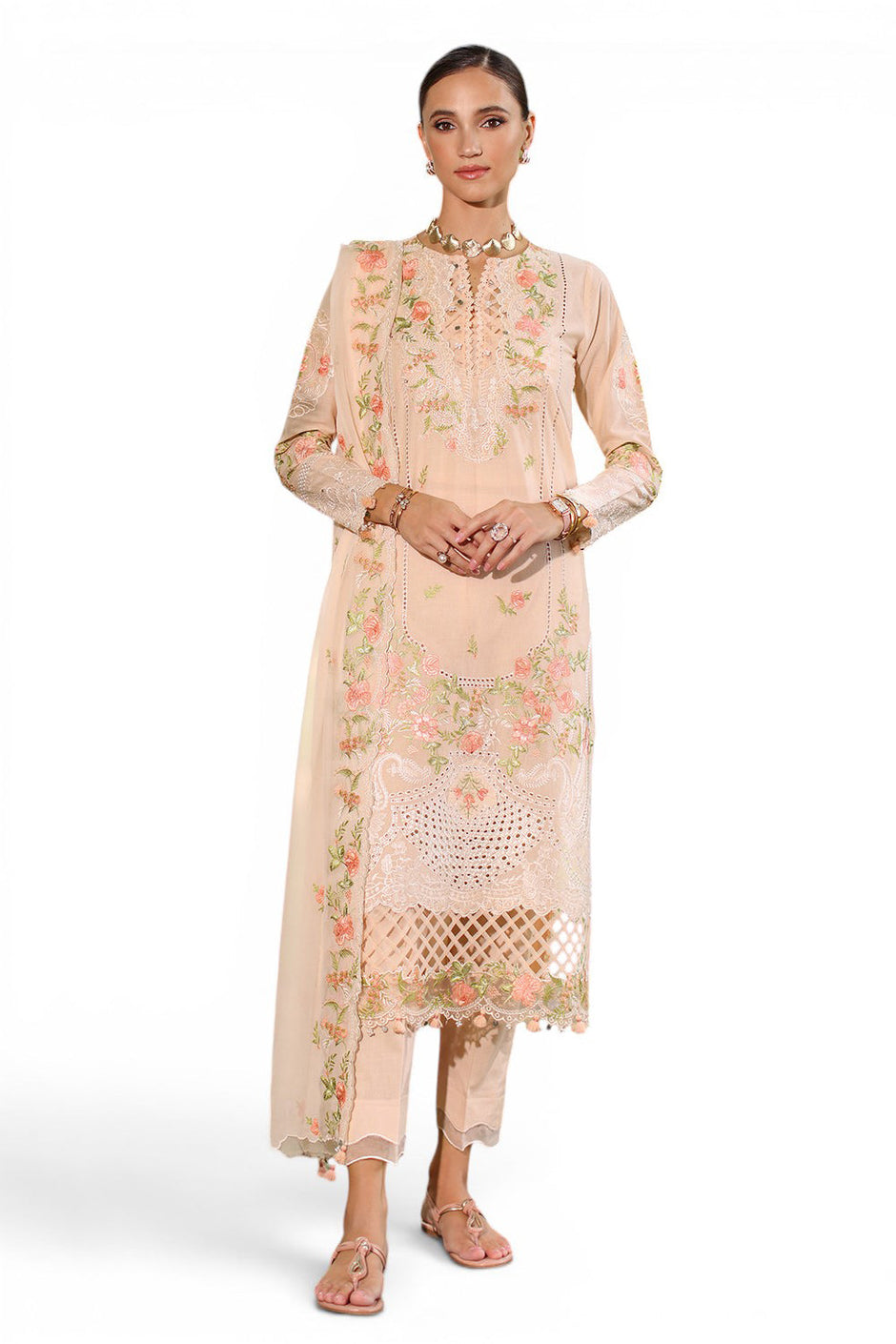 3 Piece Embroidered Lawn Suit with Chiffon Dupatta