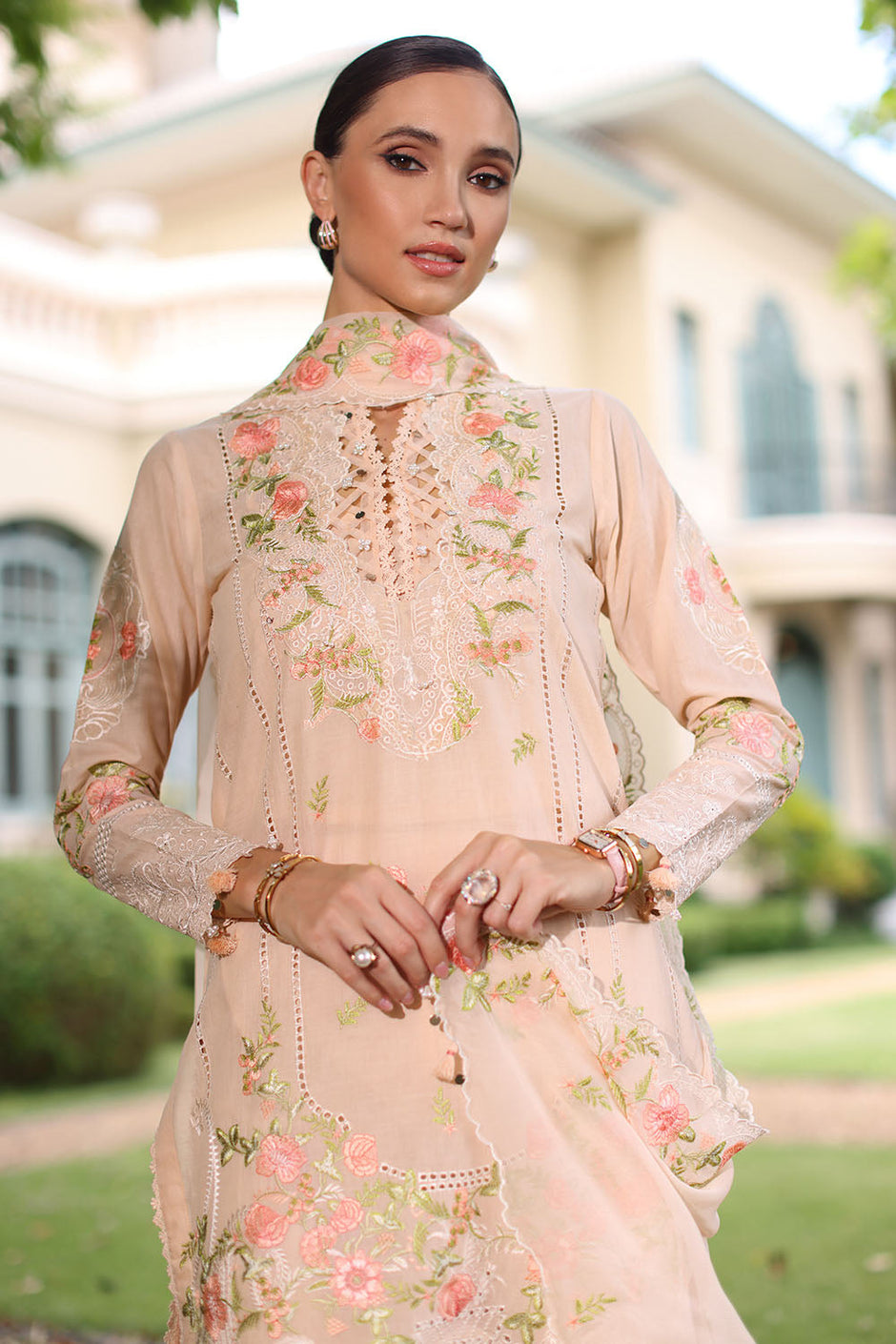 3 Piece Embroidered Lawn Suit with Chiffon Dupatta