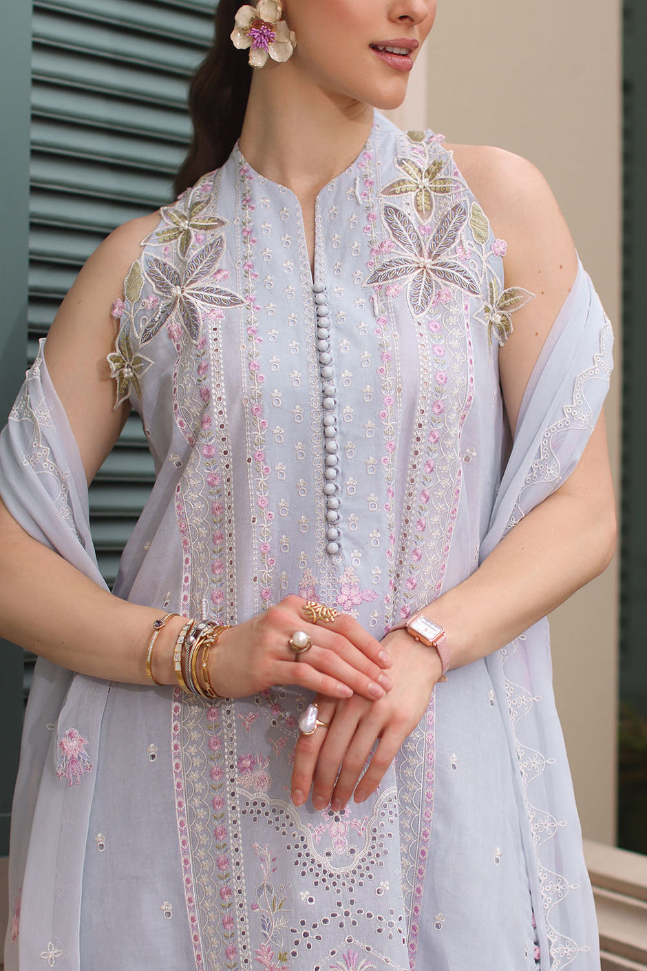 3 Piece Embroidered Lawn Suit with Chiffon Dupatta
