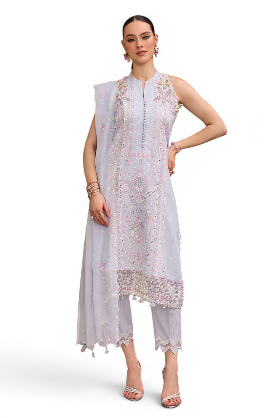 3 Piece Embroidered Lawn Suit with Chiffon Dupatta