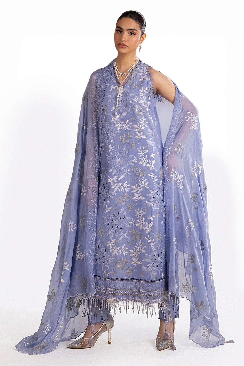 3 Piece Embroidered Lawn Suit with Embroidered Chiffon Dupatta