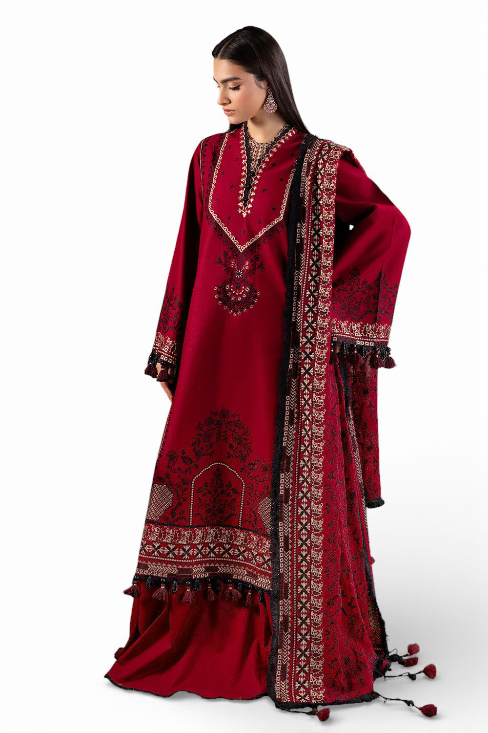 3 Piece Embroidered Lawn Suit with Embroidered Chiffon Dupatta