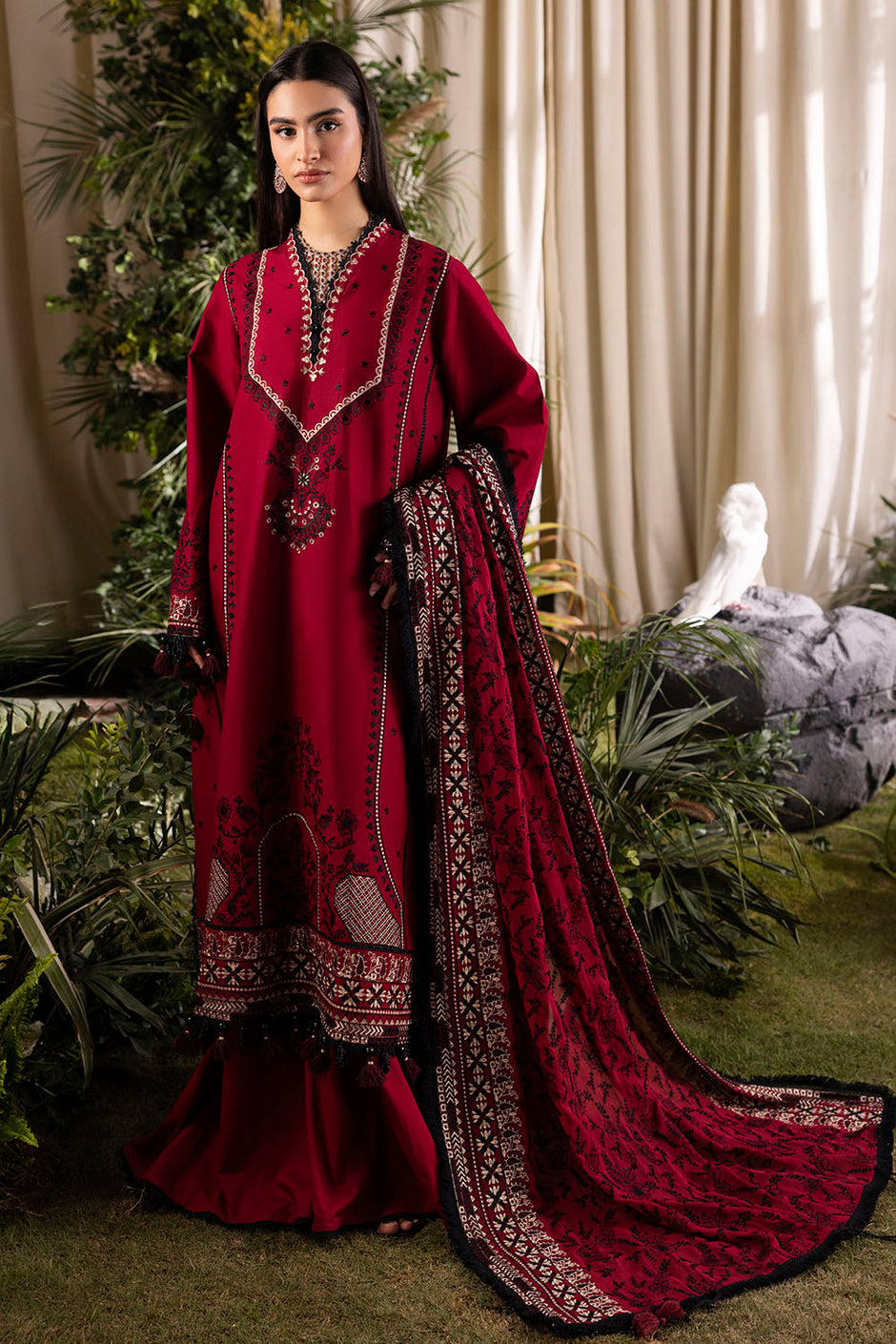 3 Piece Embroidered Lawn Suit with Embroidered Chiffon Dupatta