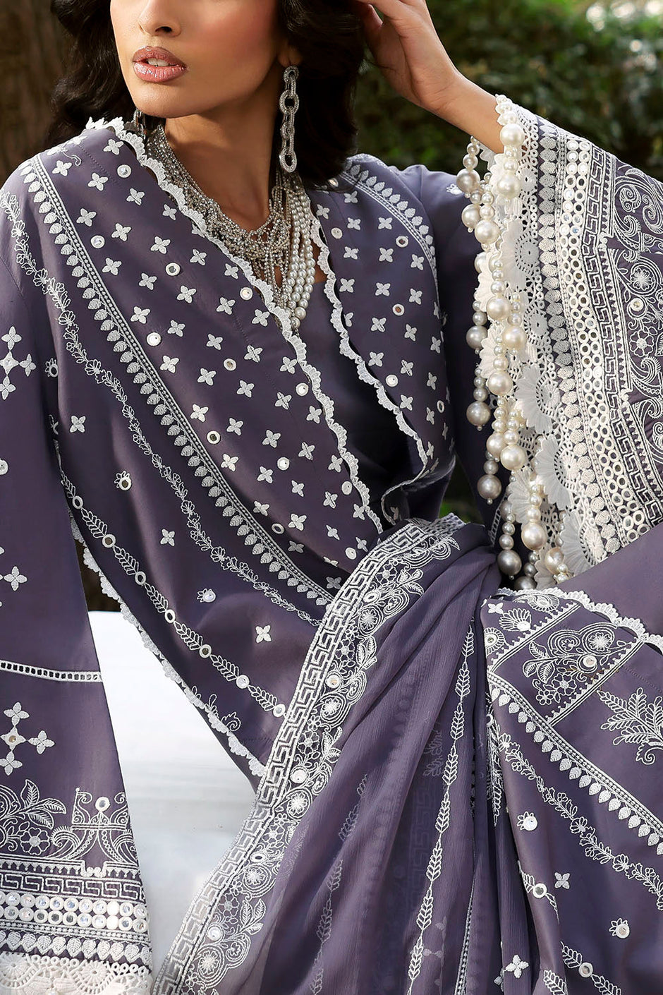 3 Piece Sequins Embroidered Lawn Suit with Chiffon Dupatta