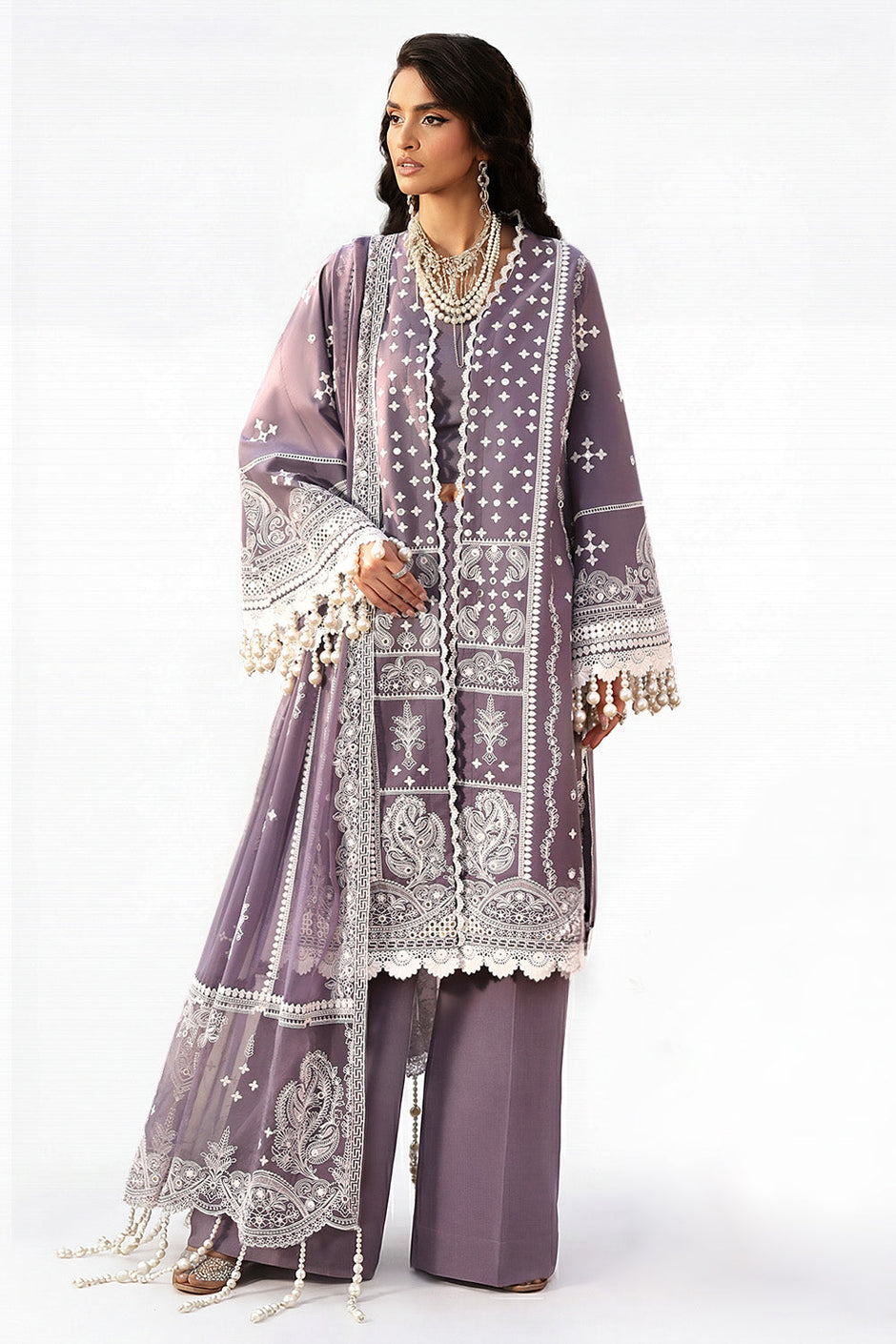 3 Piece Sequins Embroidered Lawn Suit with Chiffon Dupatta