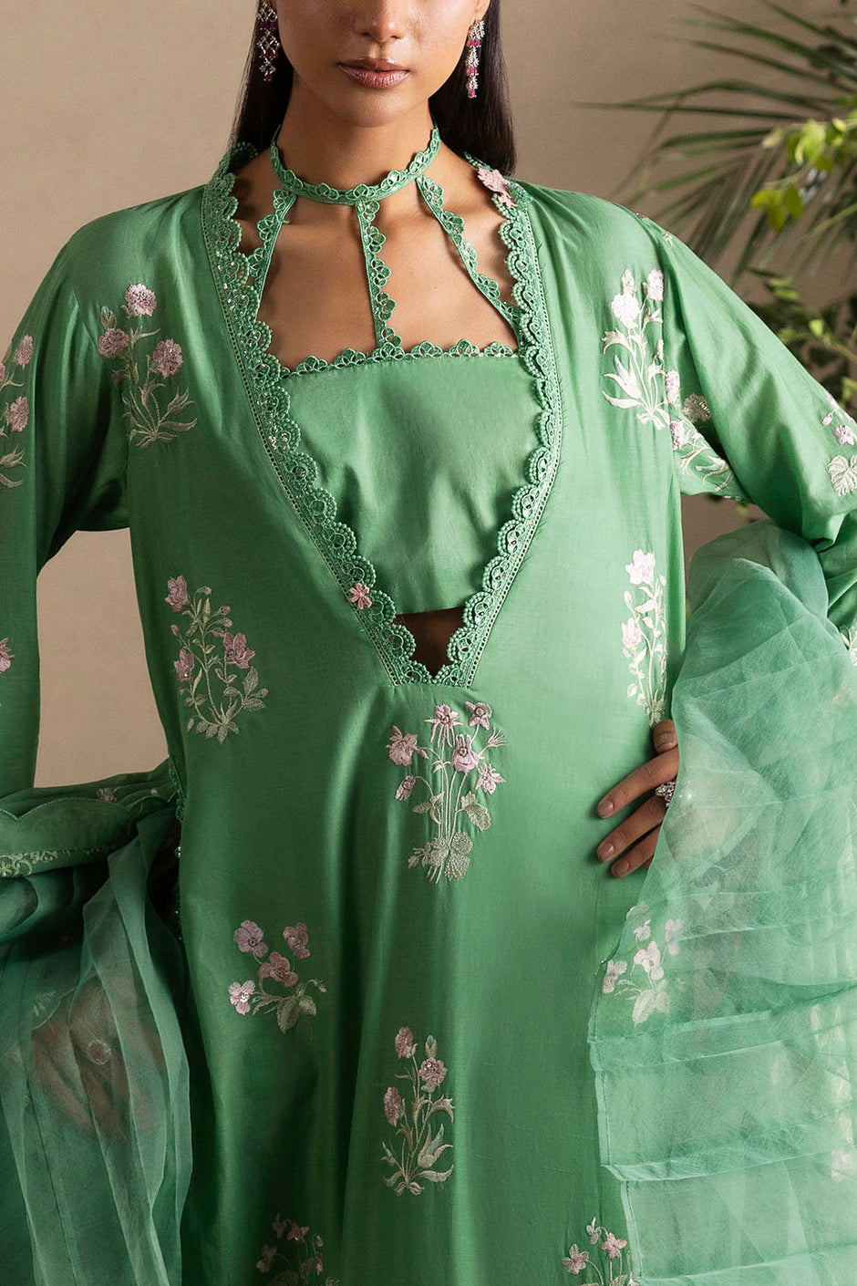 3 Piece Embroidered Lawn Suit with Embroidered Chiffon Dupatta