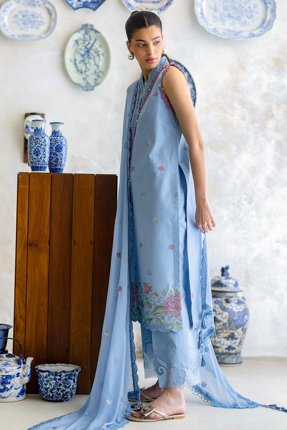 3 Piece Embroidered Lawn Suit with Chiffon Dupatta