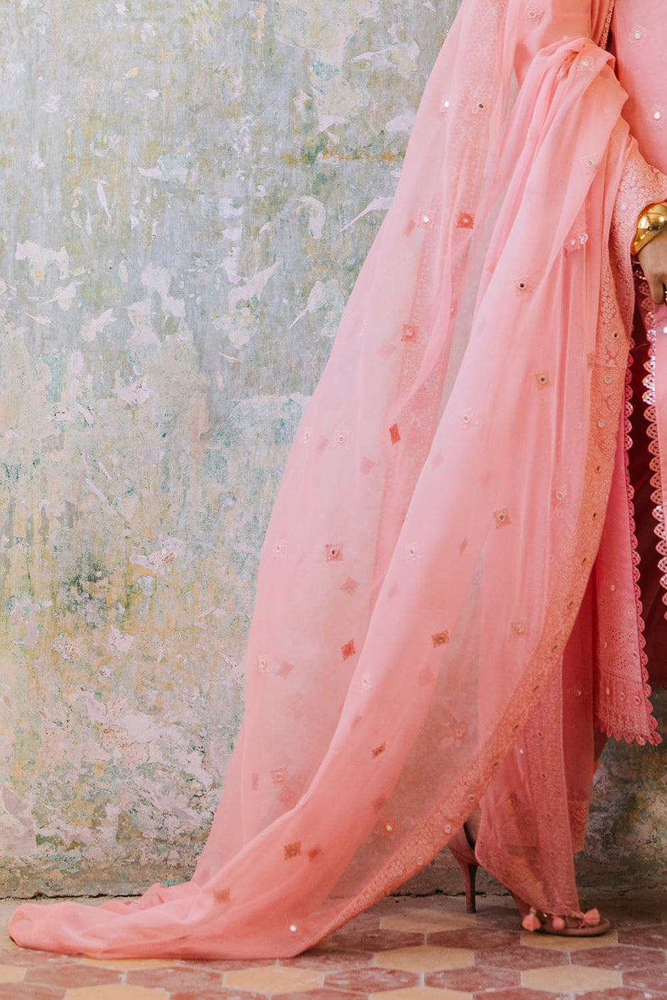 3 Piece Embroidered Lawn Suit with Borders and Embroidered Chiffon Dupatta
