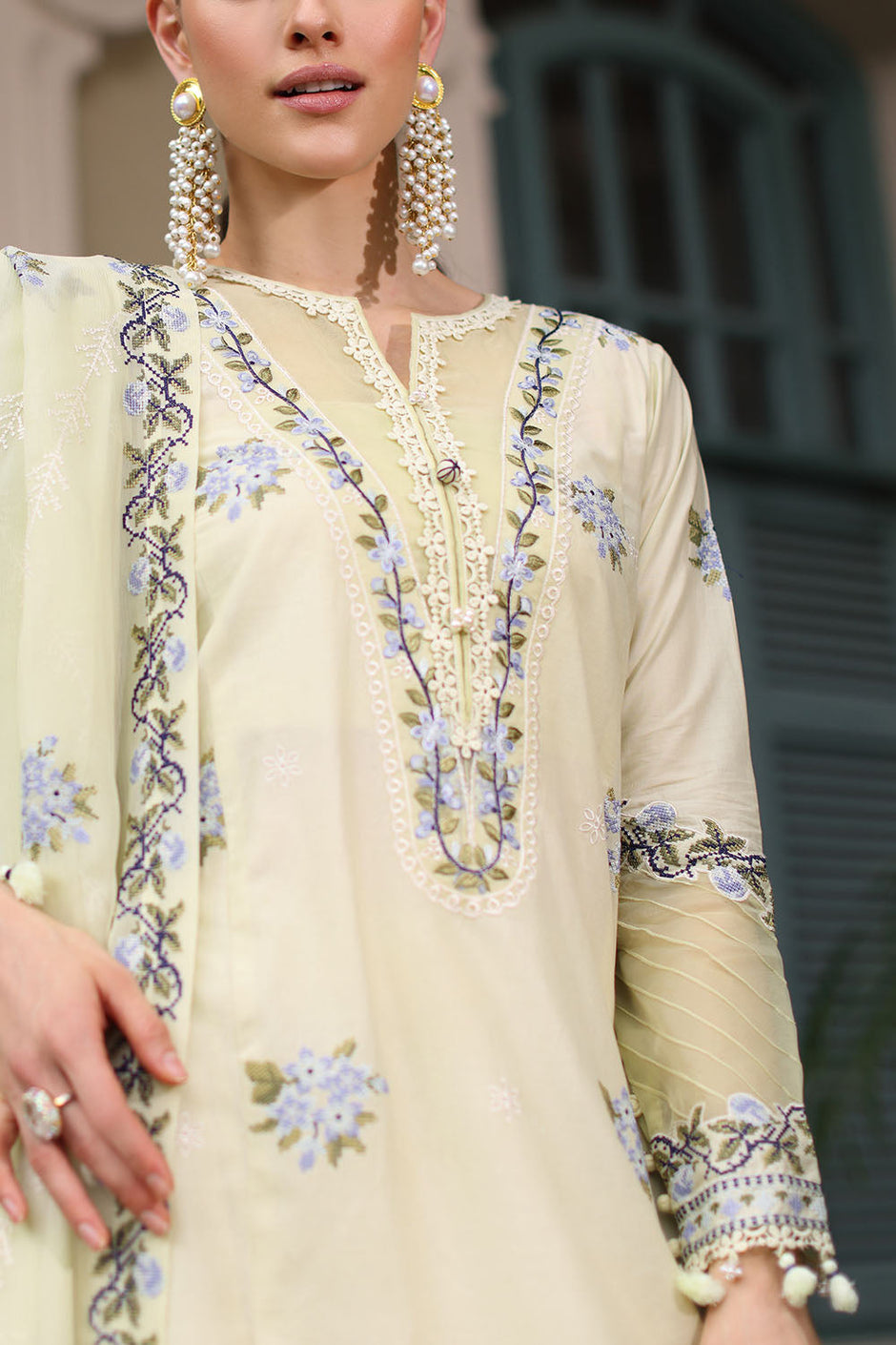 3 Piece Embroidered Lawn Suit with Chiffon Dupatta