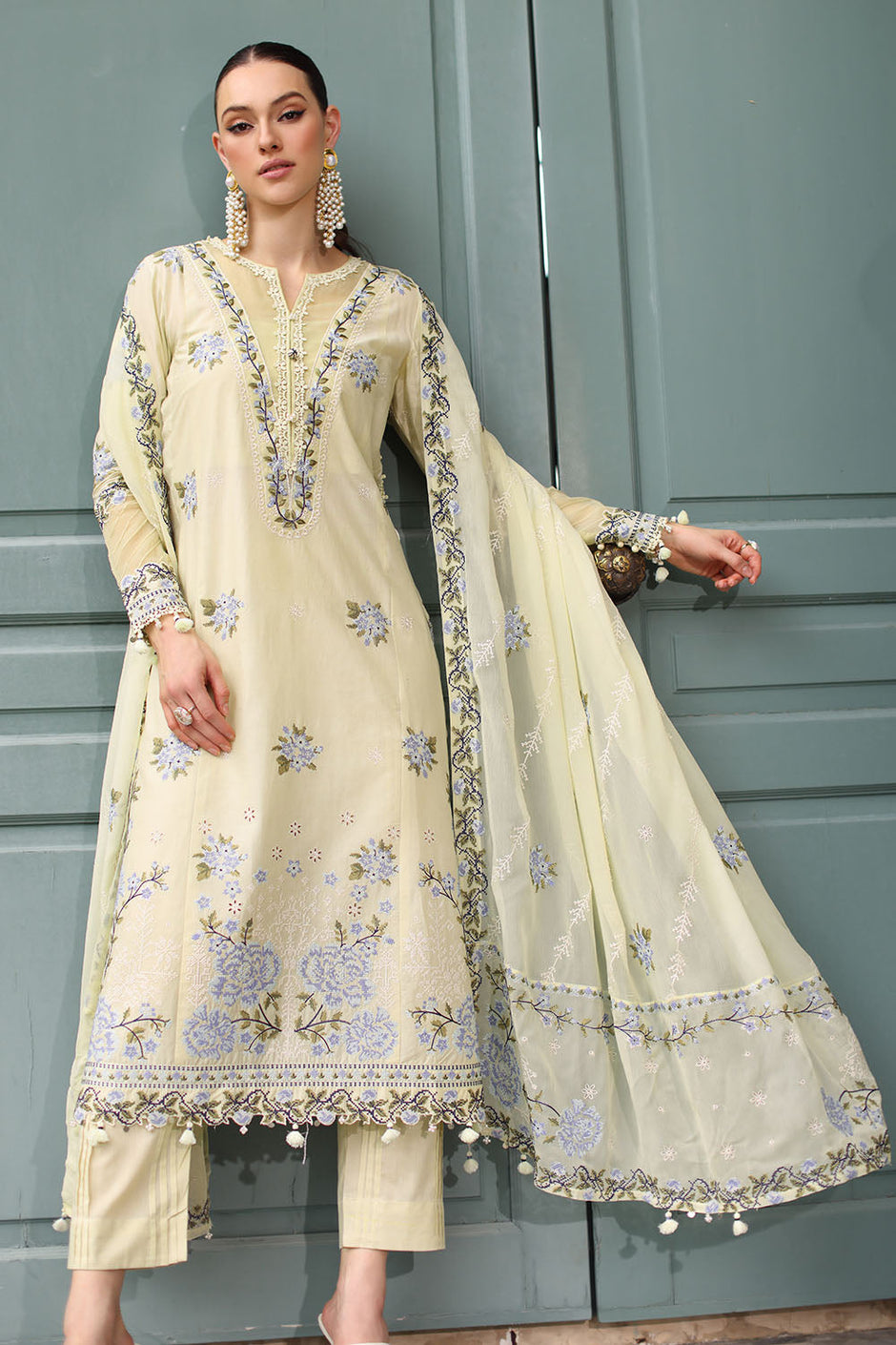 3 Piece Embroidered Lawn Suit with Chiffon Dupatta