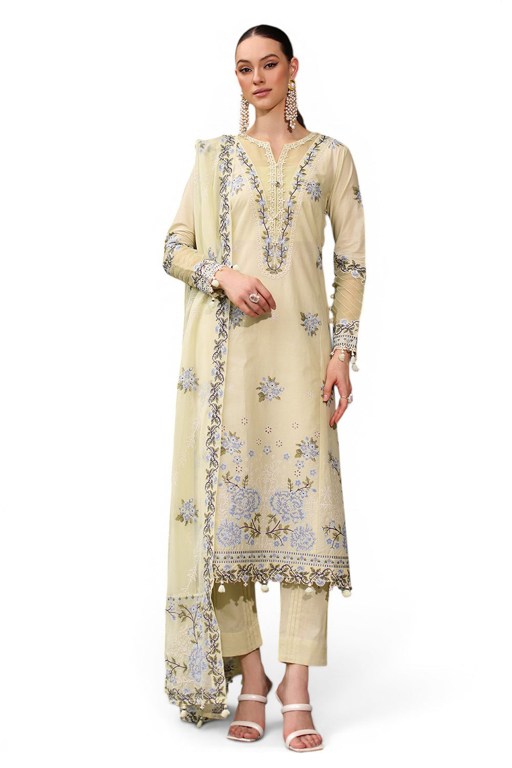 3 Piece Embroidered Lawn Suit with Chiffon Dupatta