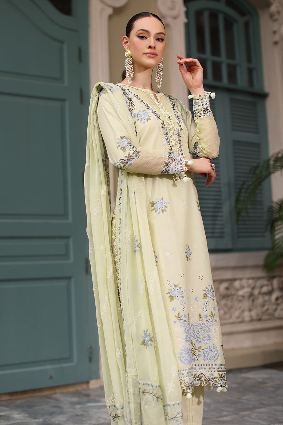 3 Piece Embroidered Lawn Suit with Chiffon Dupatta