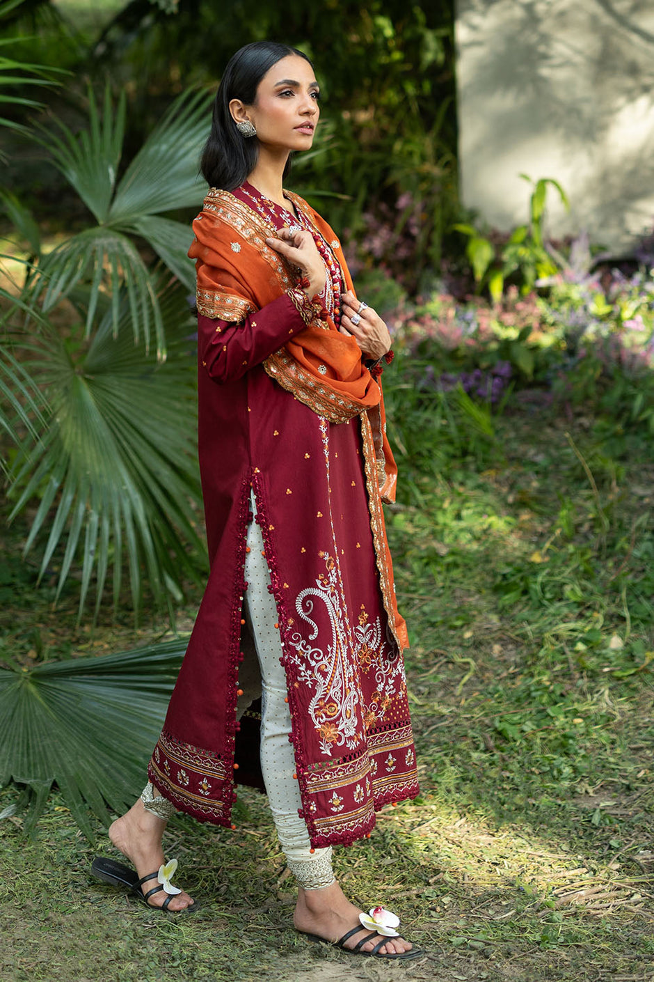 3 Piece Embroidered Lawn Suit with Embroidered Borders and Embroidered Chiffon Dupatta