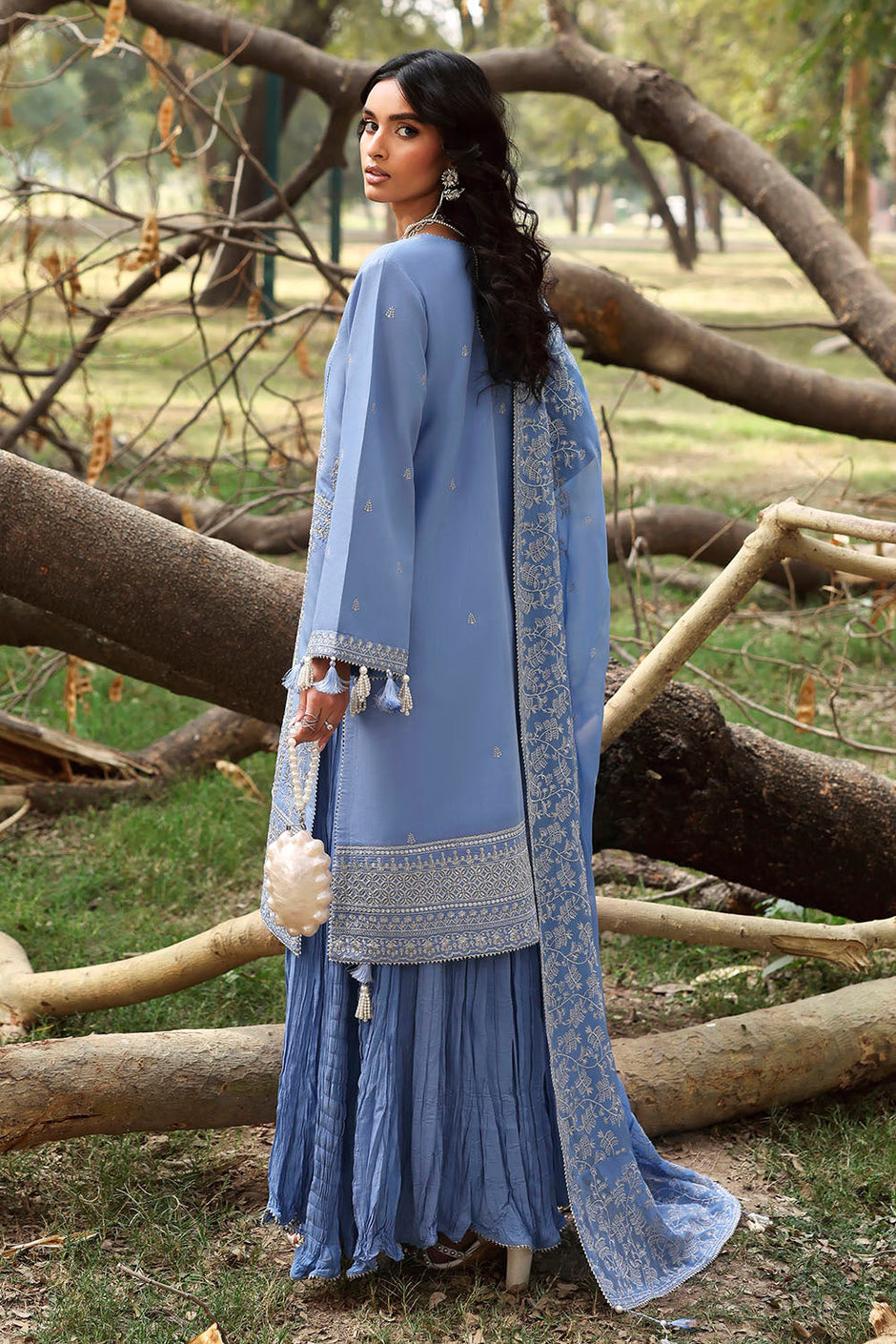3 Piece Embroidered Raw Silk Suit with Embroidered Chiffon Dupatta