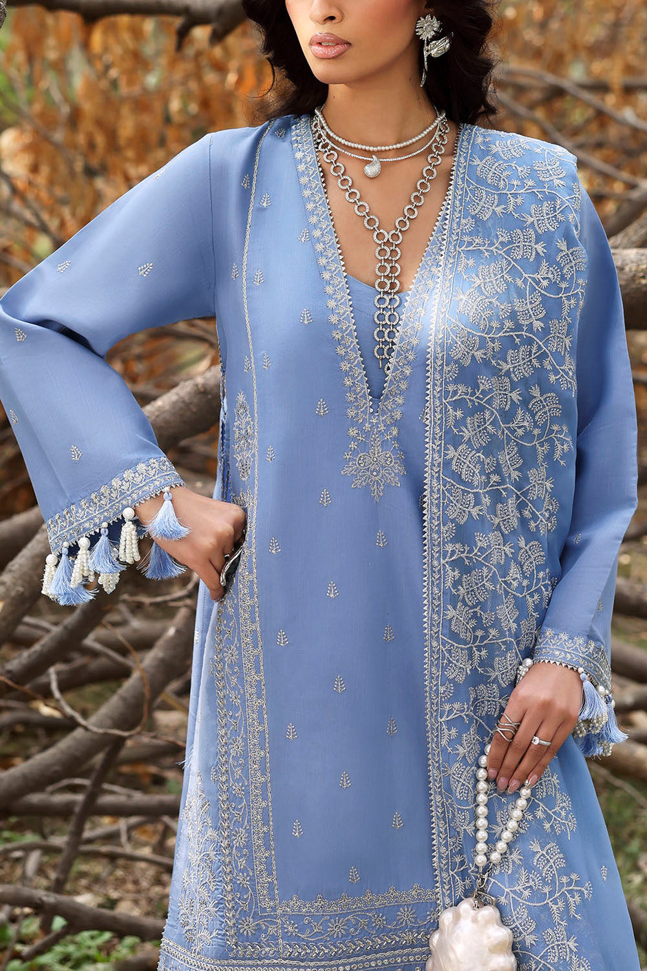 3 Piece Embroidered Raw Silk Suit with Embroidered Chiffon Dupatta