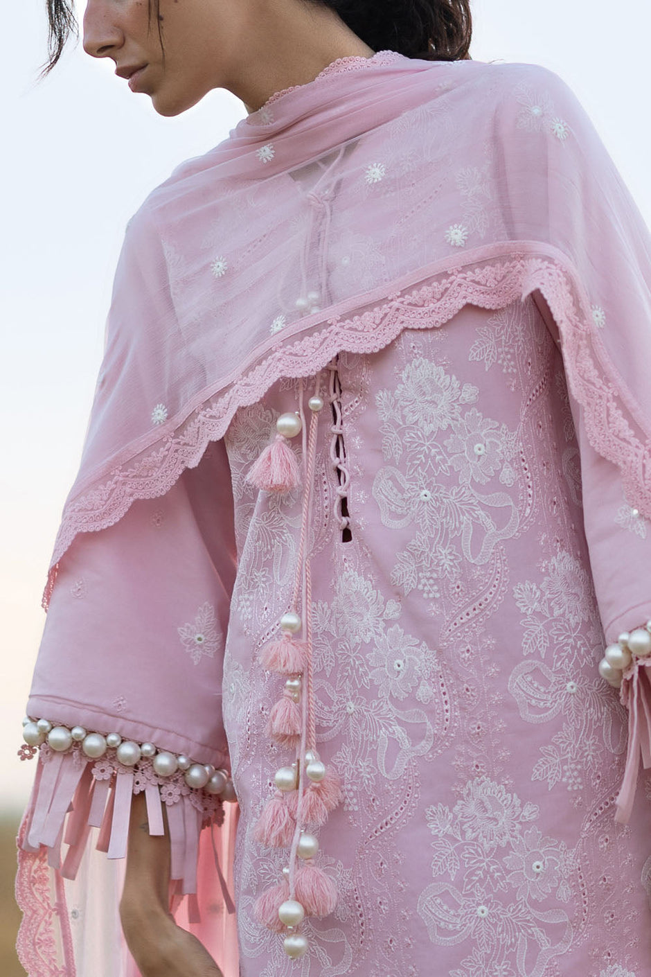 3 Piece Embroidered Swiss Voile Suit with Embroidered Chiffon Dupatta