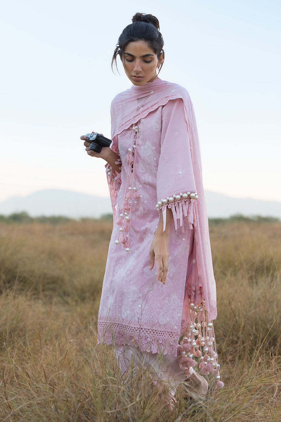 3 Piece Embroidered Swiss Voile Suit with Embroidered Chiffon Dupatta