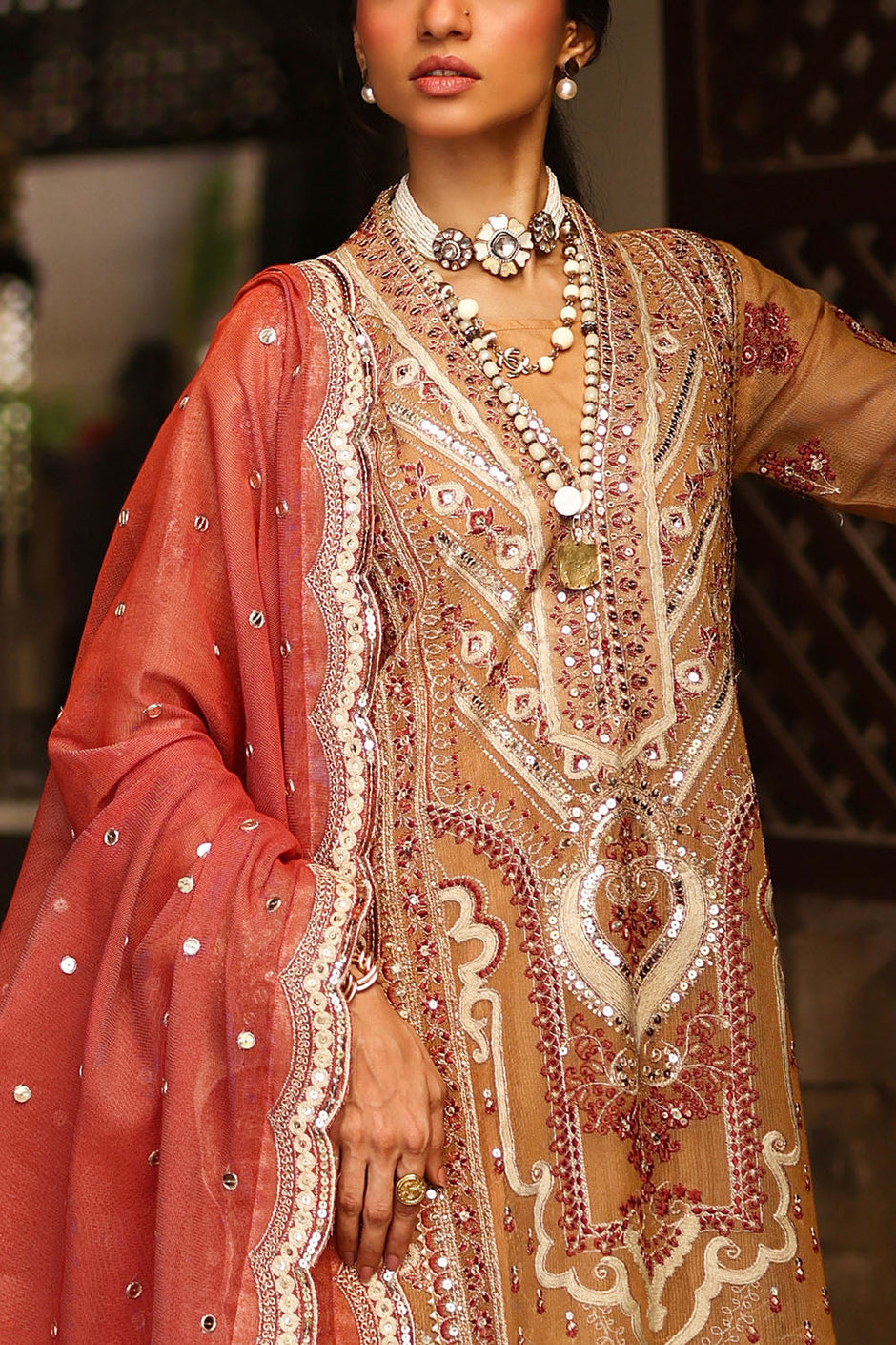 3 Piece Embroidered Cotton Net Suit with Borders and Embroidered Cotton Net Dupatta
