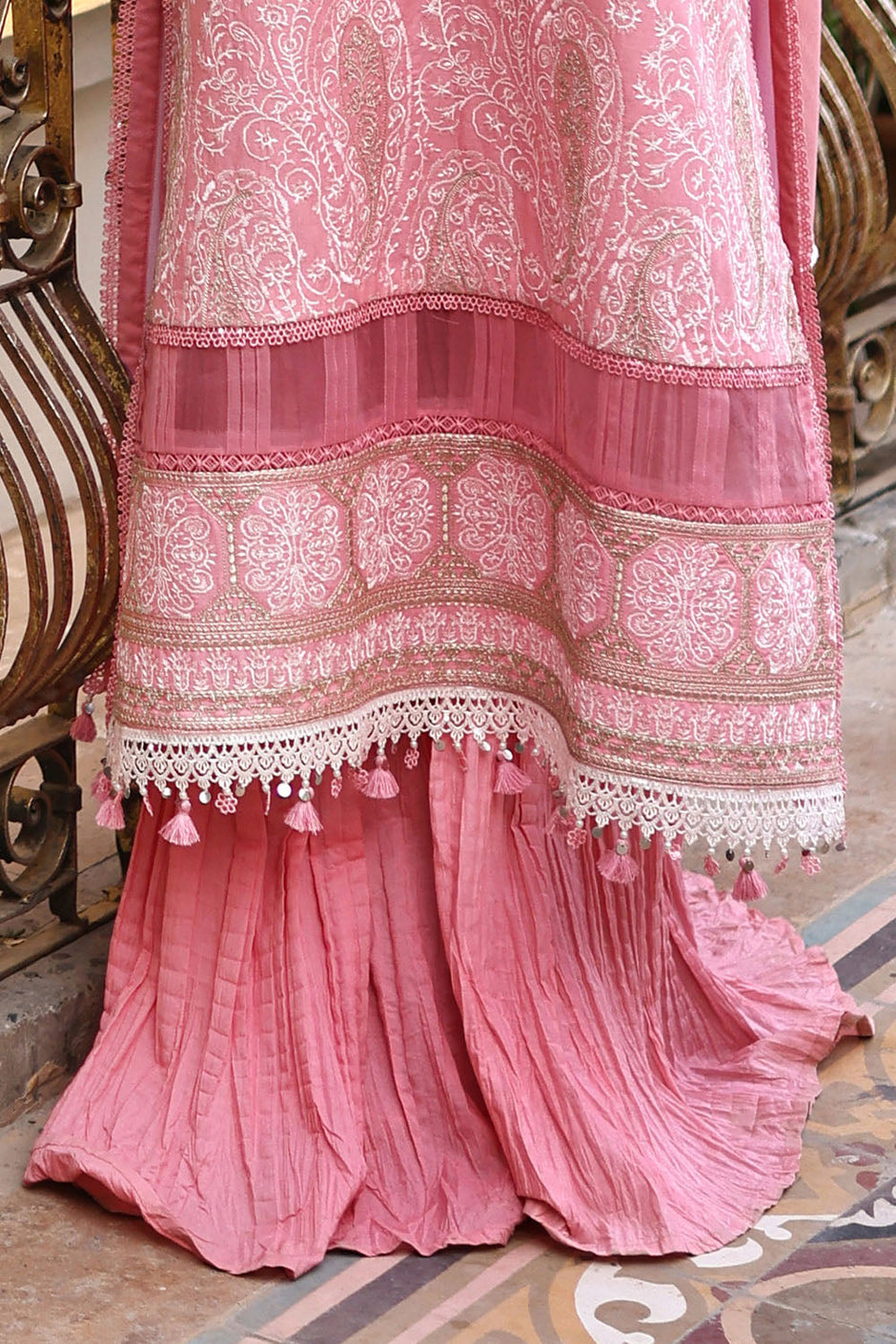 3 Piece Embroidered Lawn Suit with Borders and Embroidered Cotton Net Dupatta