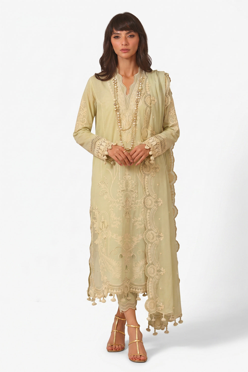 3 Piece Embroidered Lawn Suit with Organza Borders and Embroidered Denting Lawn Dupatta